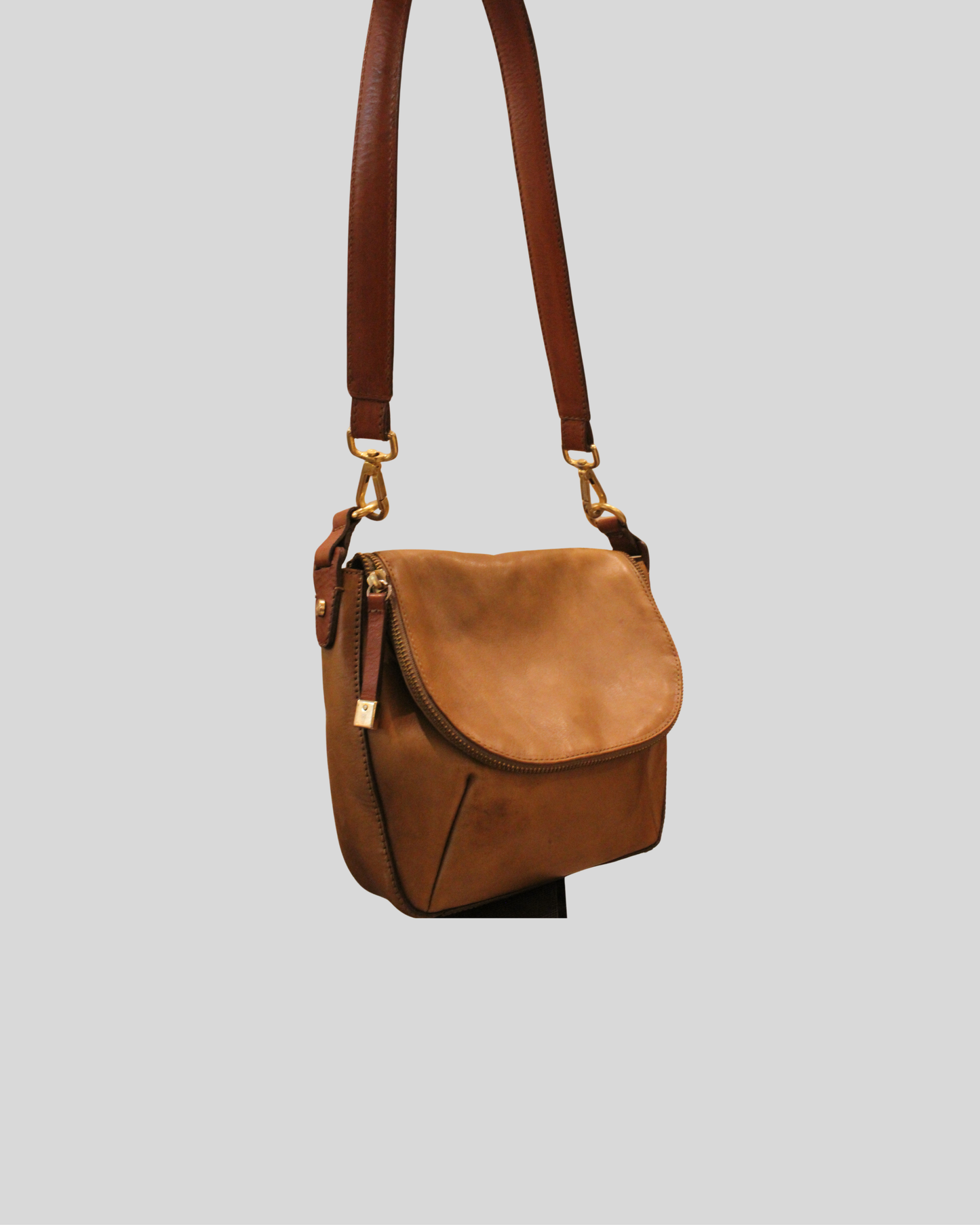 Sac bandoulière Massimo Dutti camel en cuir véritable