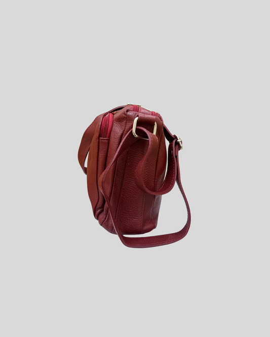 🇮🇹 Borse in Pelle – Sac bandoulière bordeaux en cuir véritable – Made in Italy