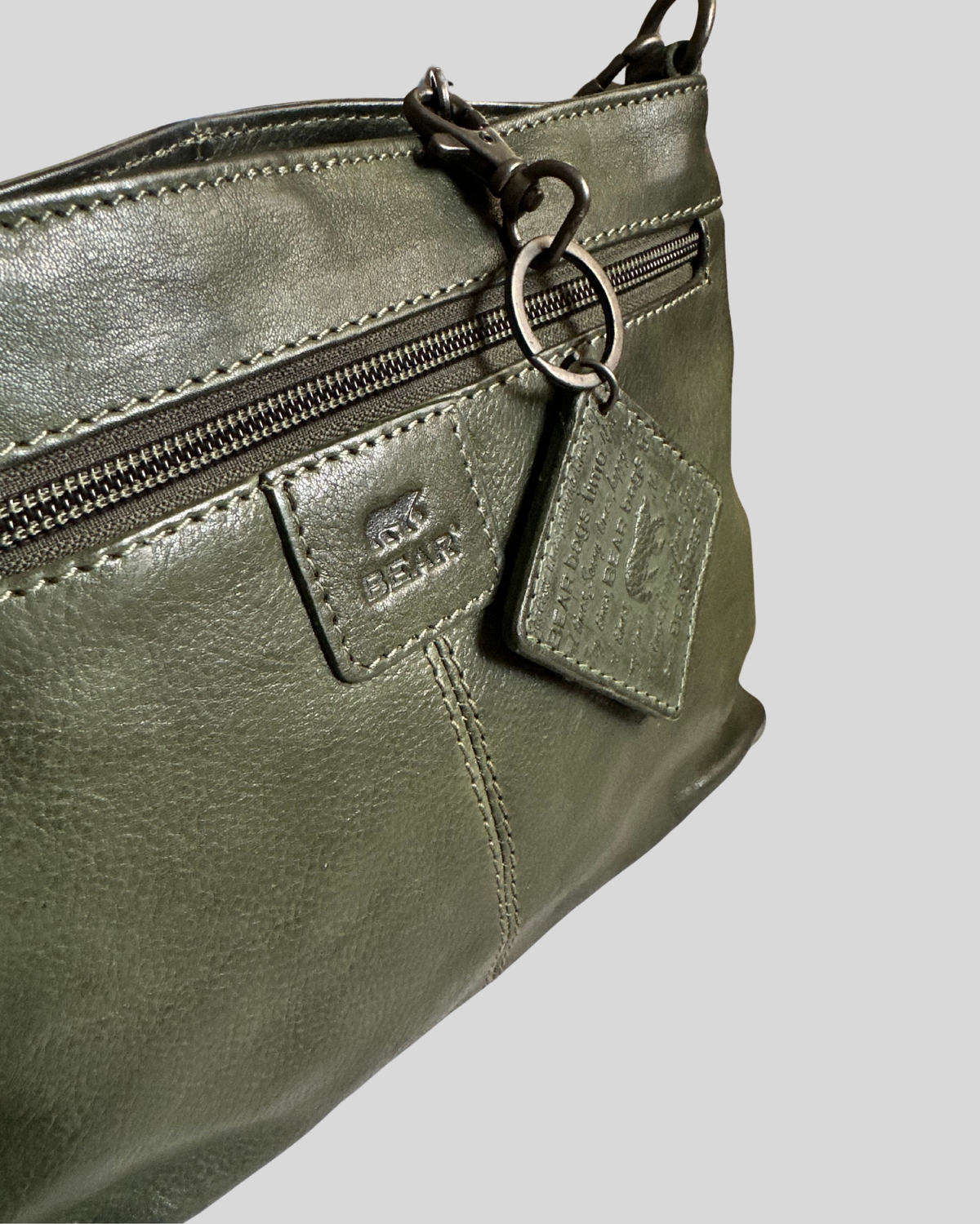 🇳🇱 Bear Design – Sac bandoulière vert foncé en cuir véritable multi-poches