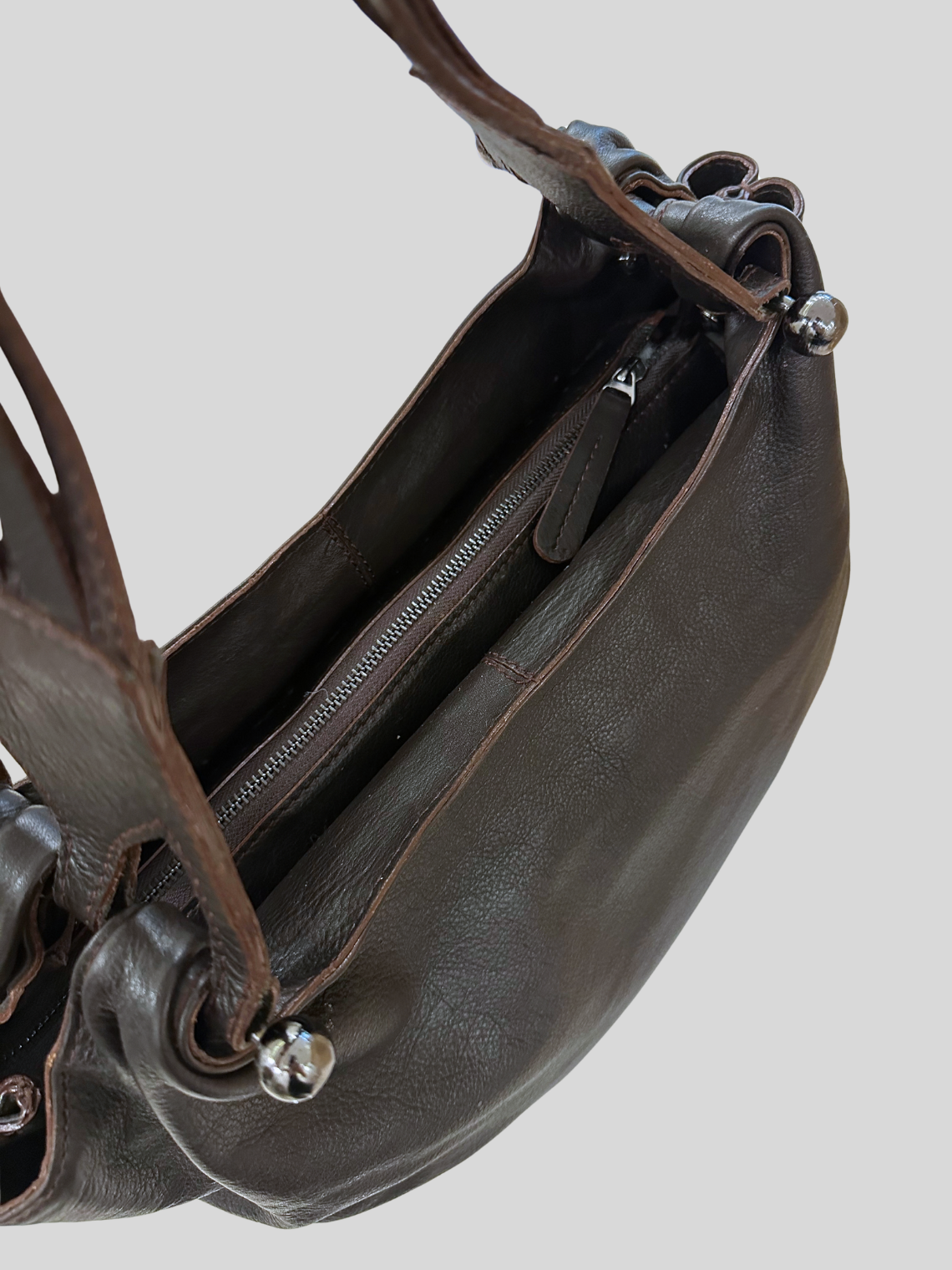 CG Accessories – Sac épaule marron foncé en cuir véritable avec pochette