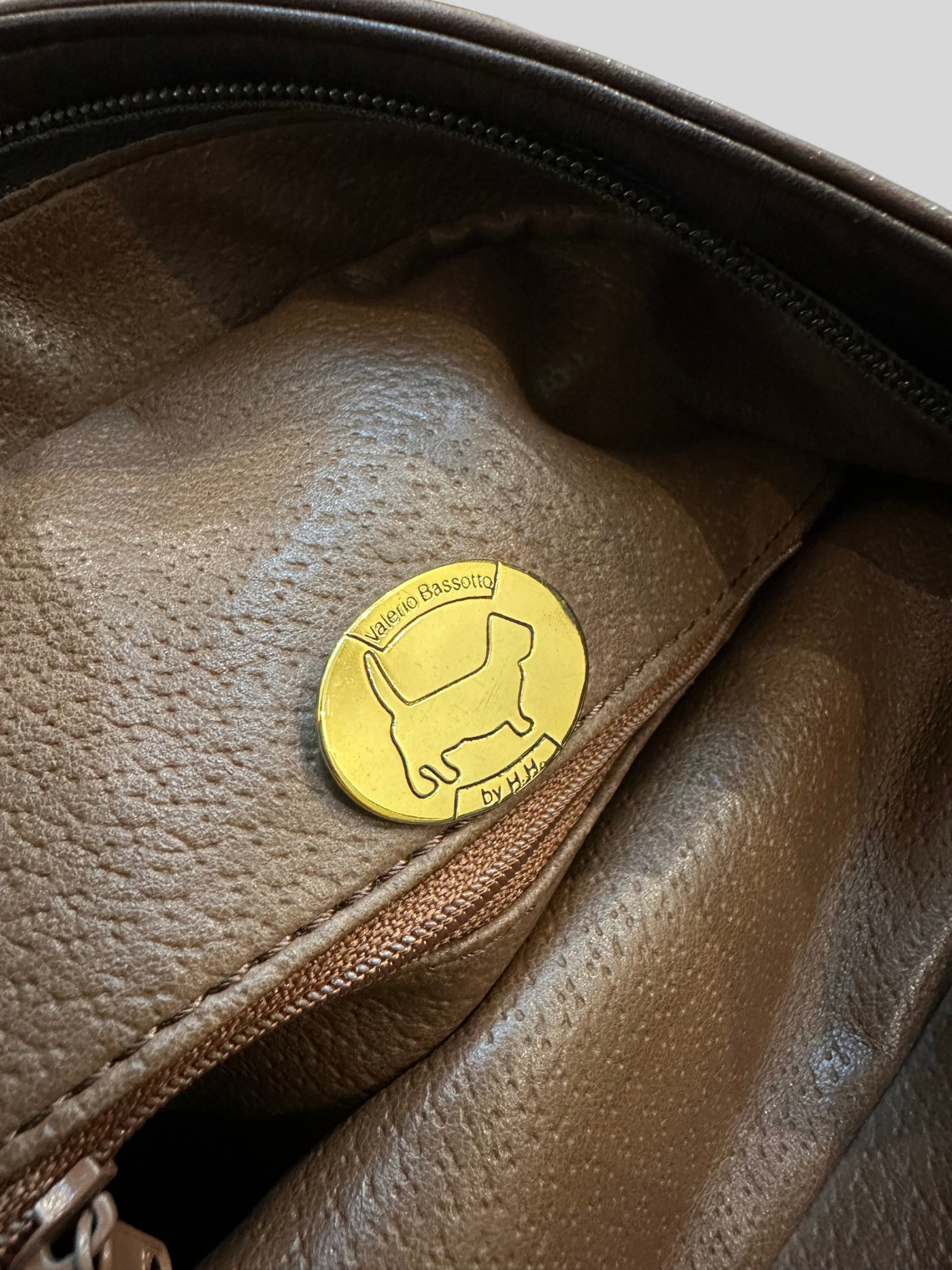🇮🇹 Valerio Bassotto 1971 – Grand sac épaule marron en cuir véritable