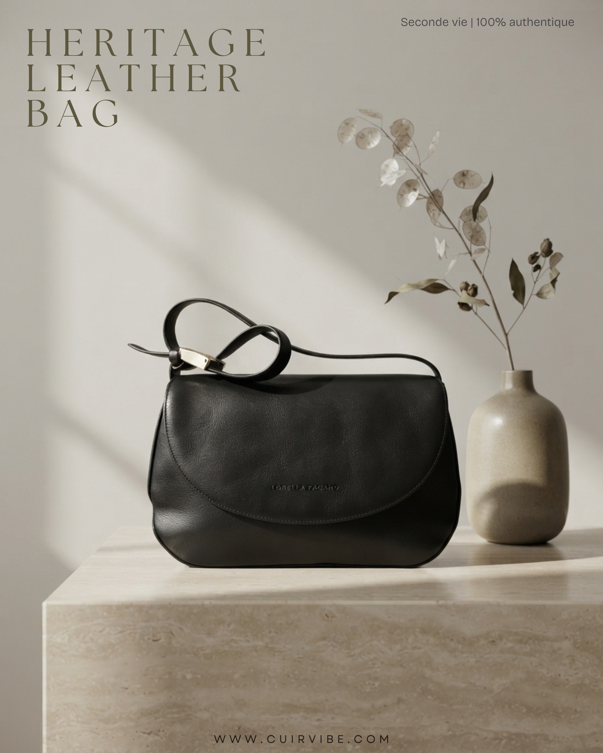 🇮🇹 Lorella Pagano – Sac bandoulière noir à rabat – Made in Italy