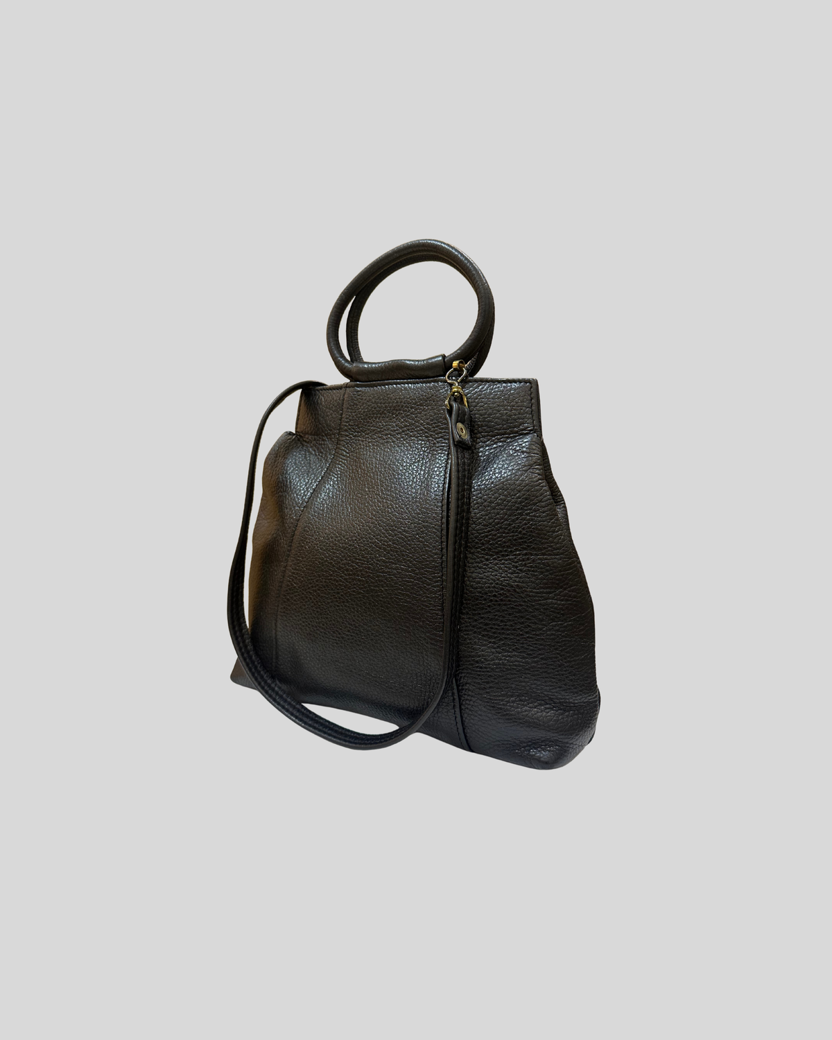 Sac à main noir en cuir véritable à poignées rondes et bandoulière amovible