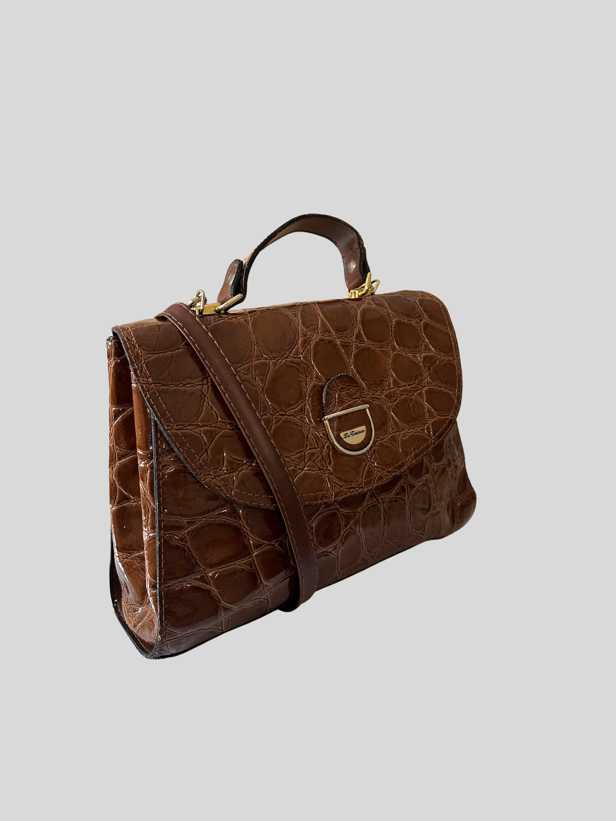 La Toscana – Sac à main marron effet croco à poignée et bandoulière