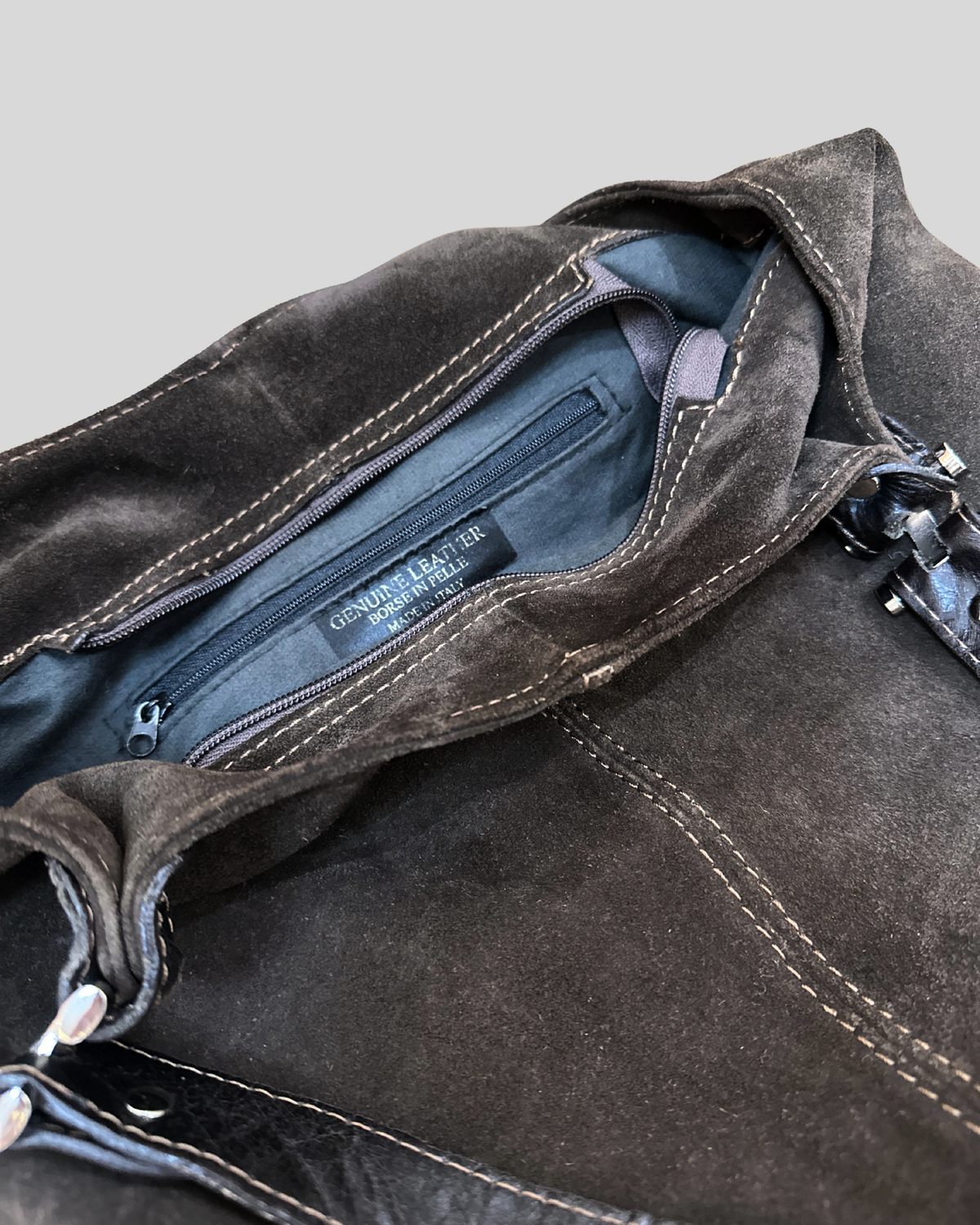🇮🇹 Borse in Pelle – Grand sac épaule marron en daim véritable – Made in Italy