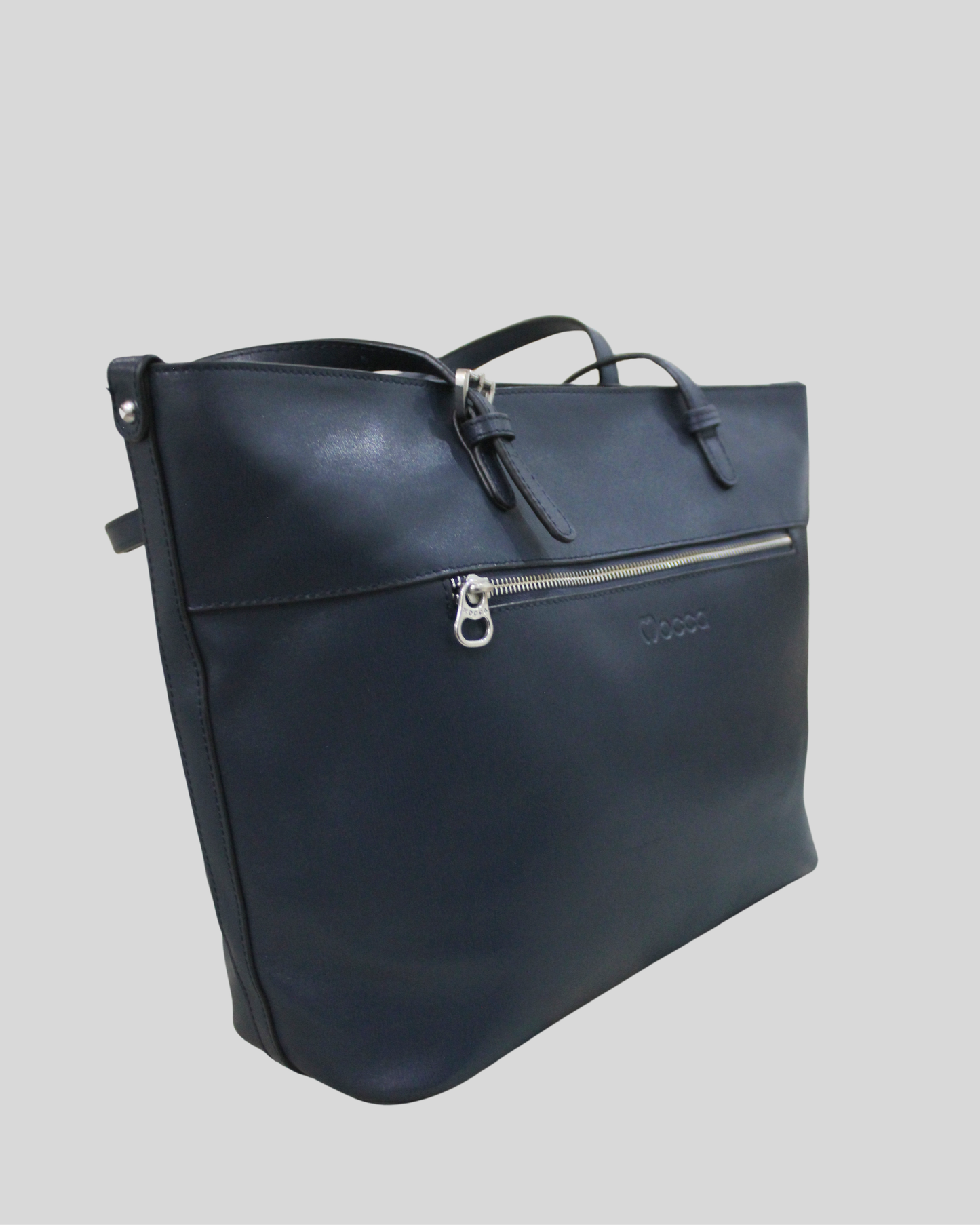 Sac shopping Mocca en cuir bleu marine