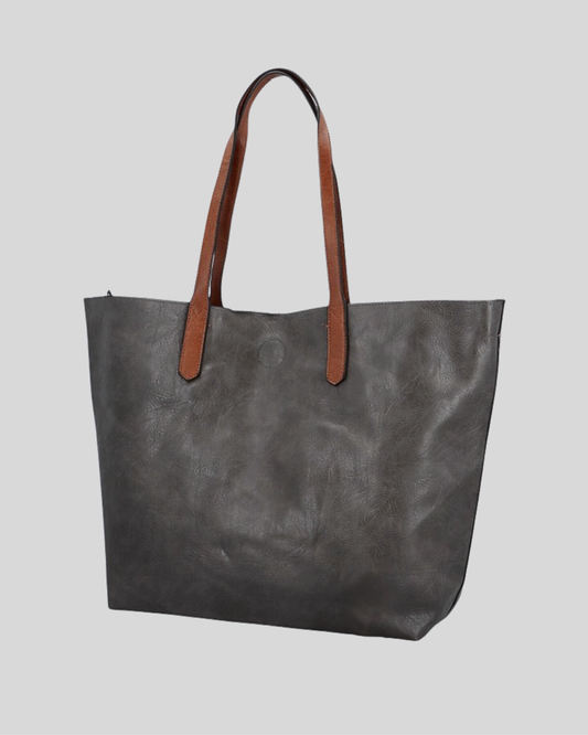 Sac Fourre-Tout Urban Style – Gris & Anses Cognac