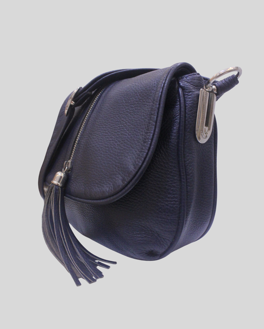 Sac bandoulière A. Valentino bleu nuit en cuir véritable à pompon