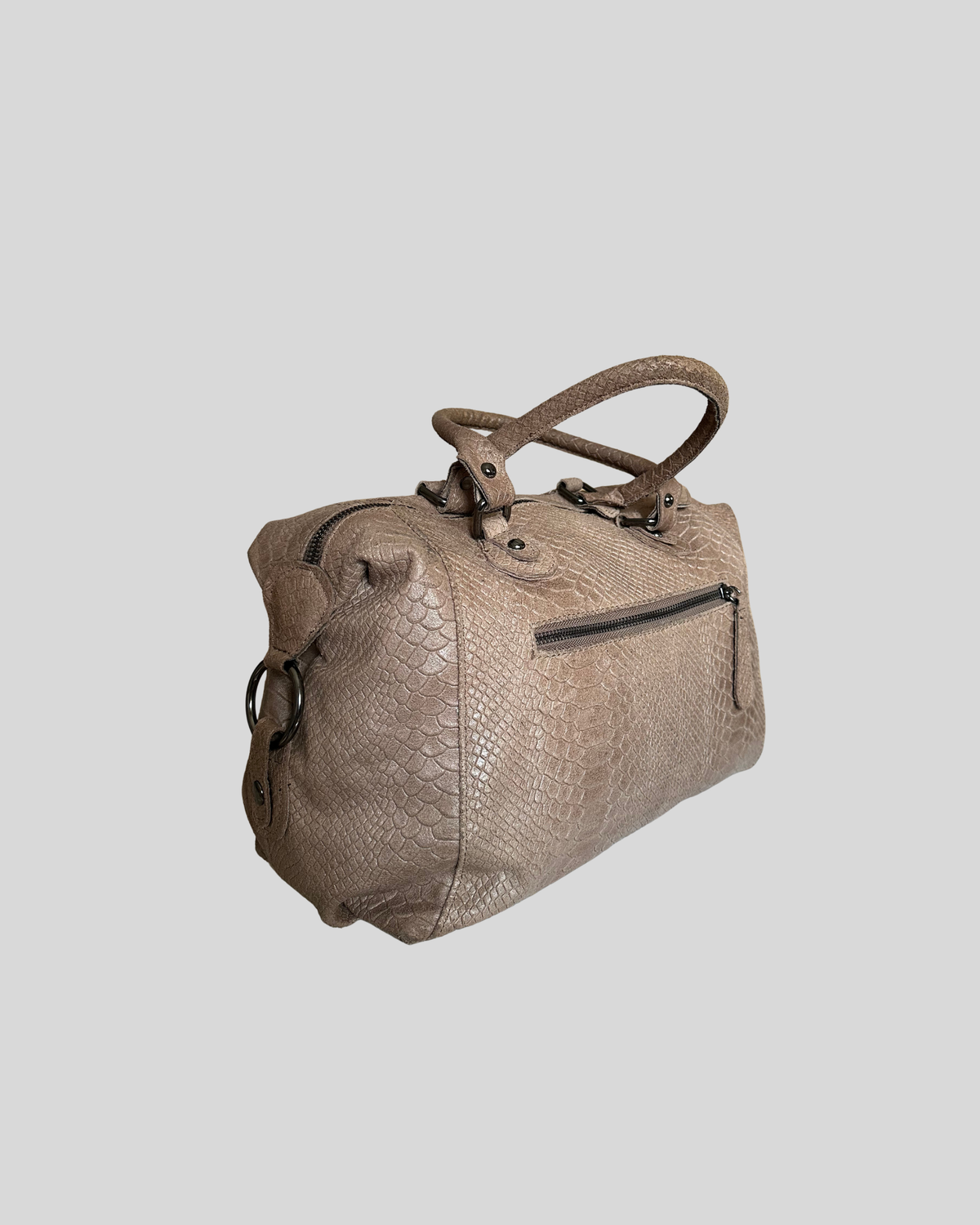 🇮🇹 Sac à main taupe effet python en cuir véritable – Made in Italy