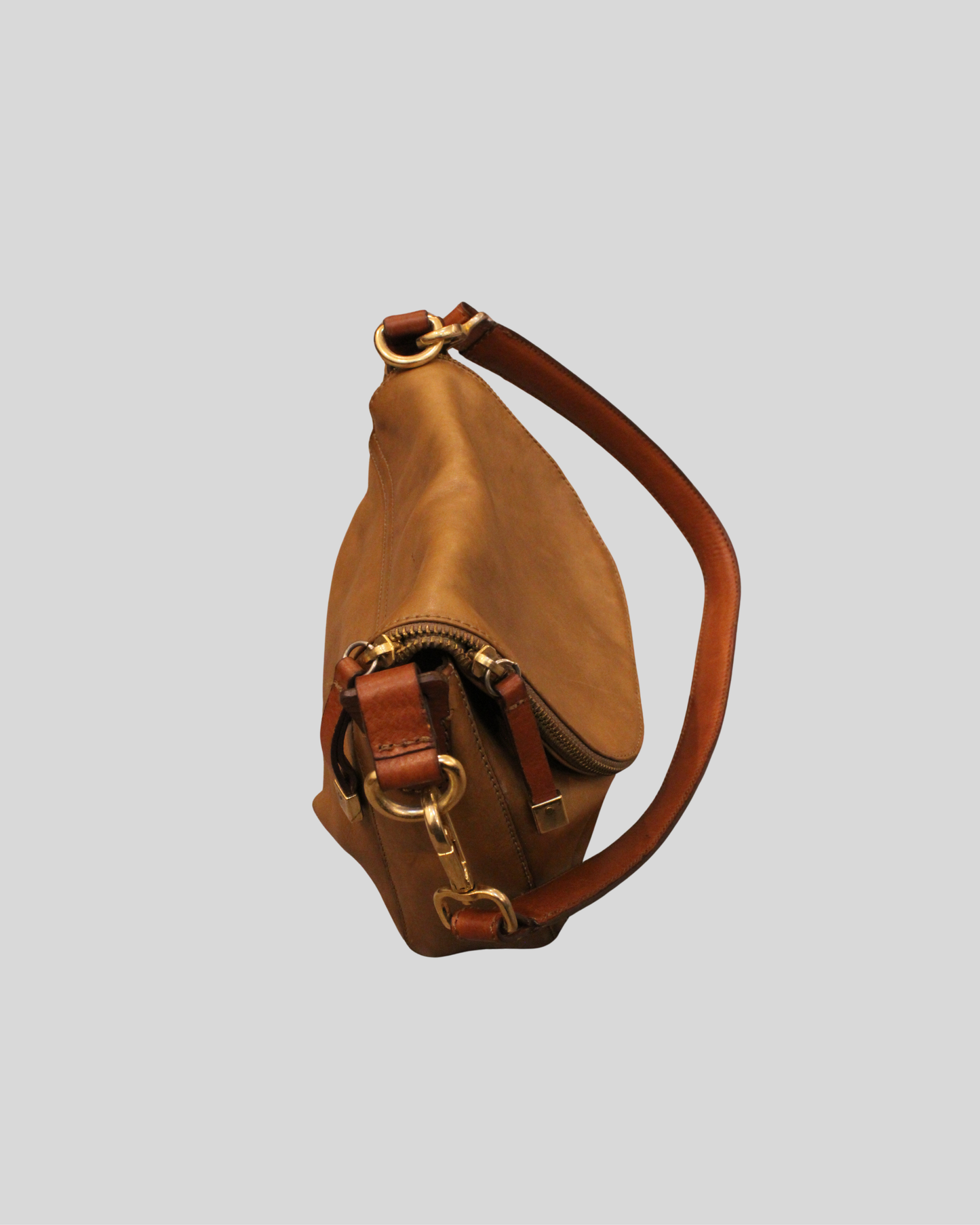 Sac bandoulière Massimo Dutti camel en cuir véritable
