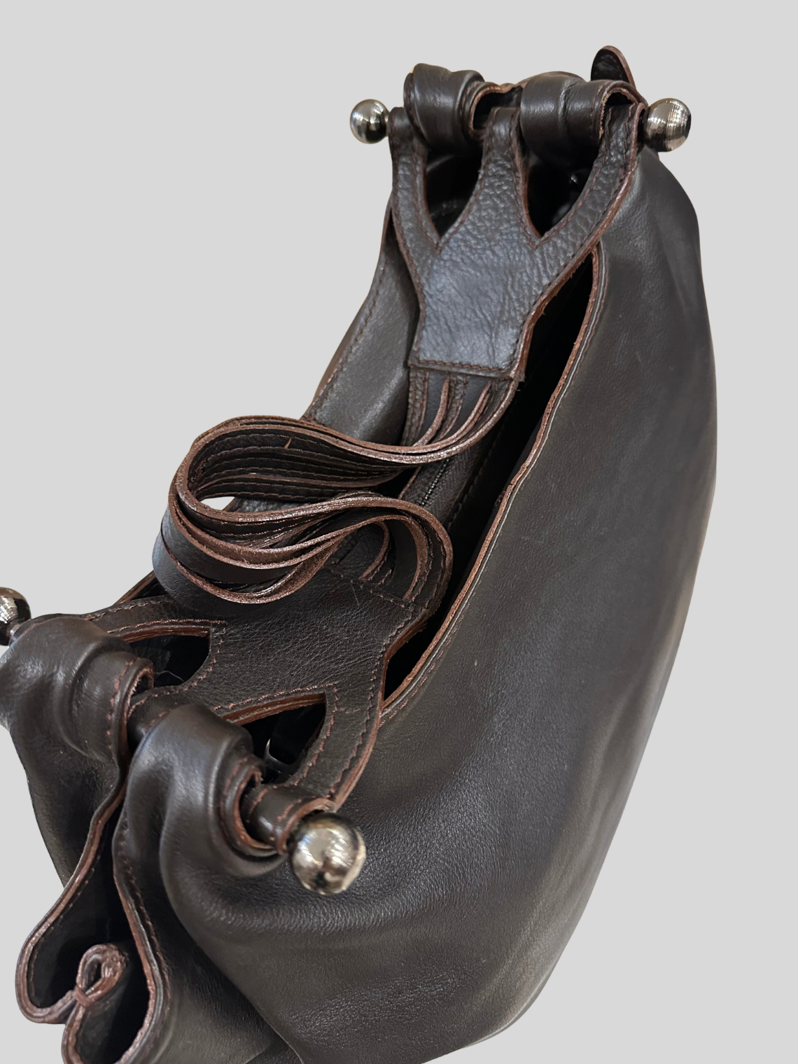 CG Accessories – Sac épaule marron foncé en cuir véritable avec pochette
