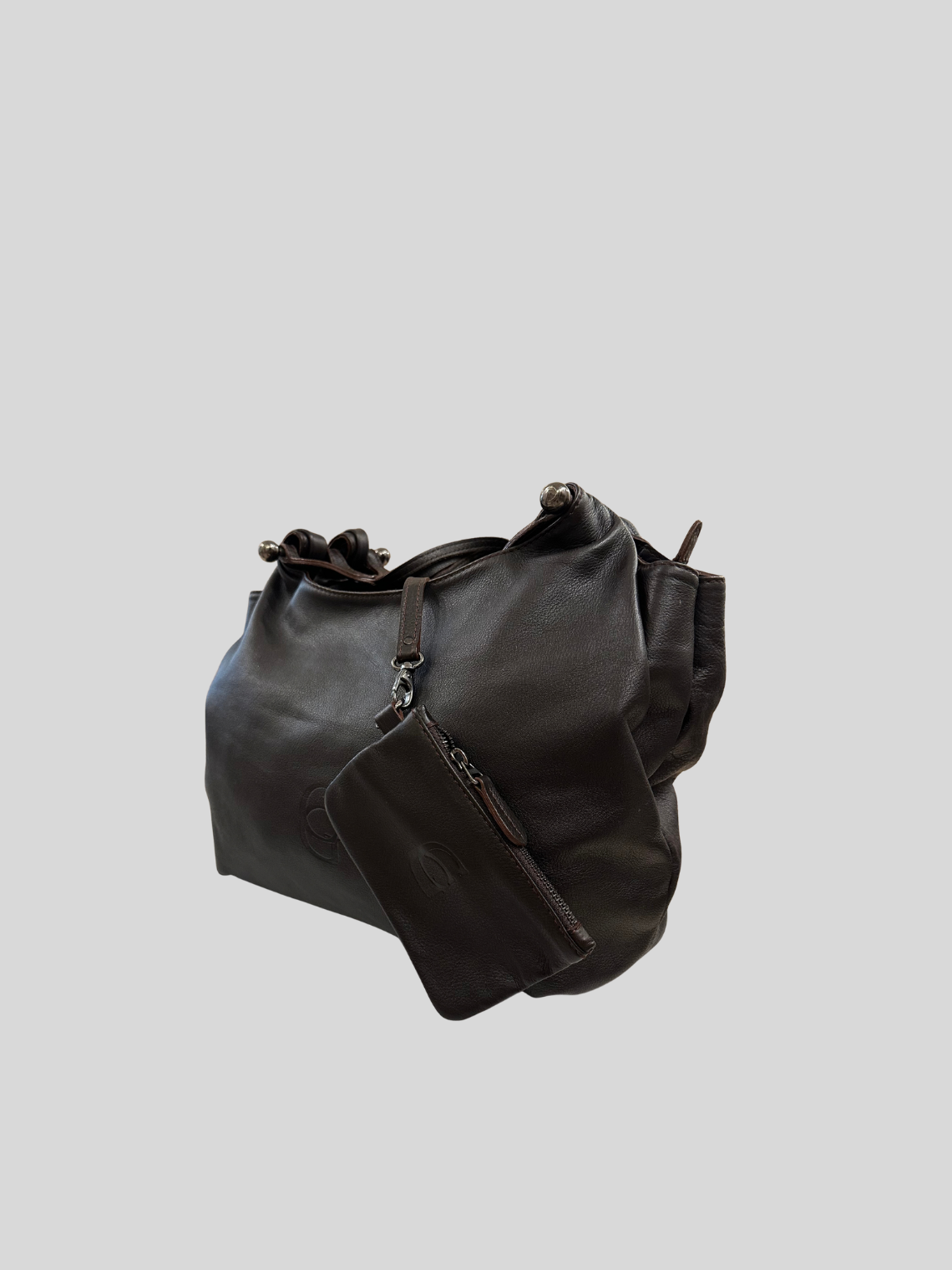 CG Accessories – Sac épaule marron foncé en cuir véritable avec pochette