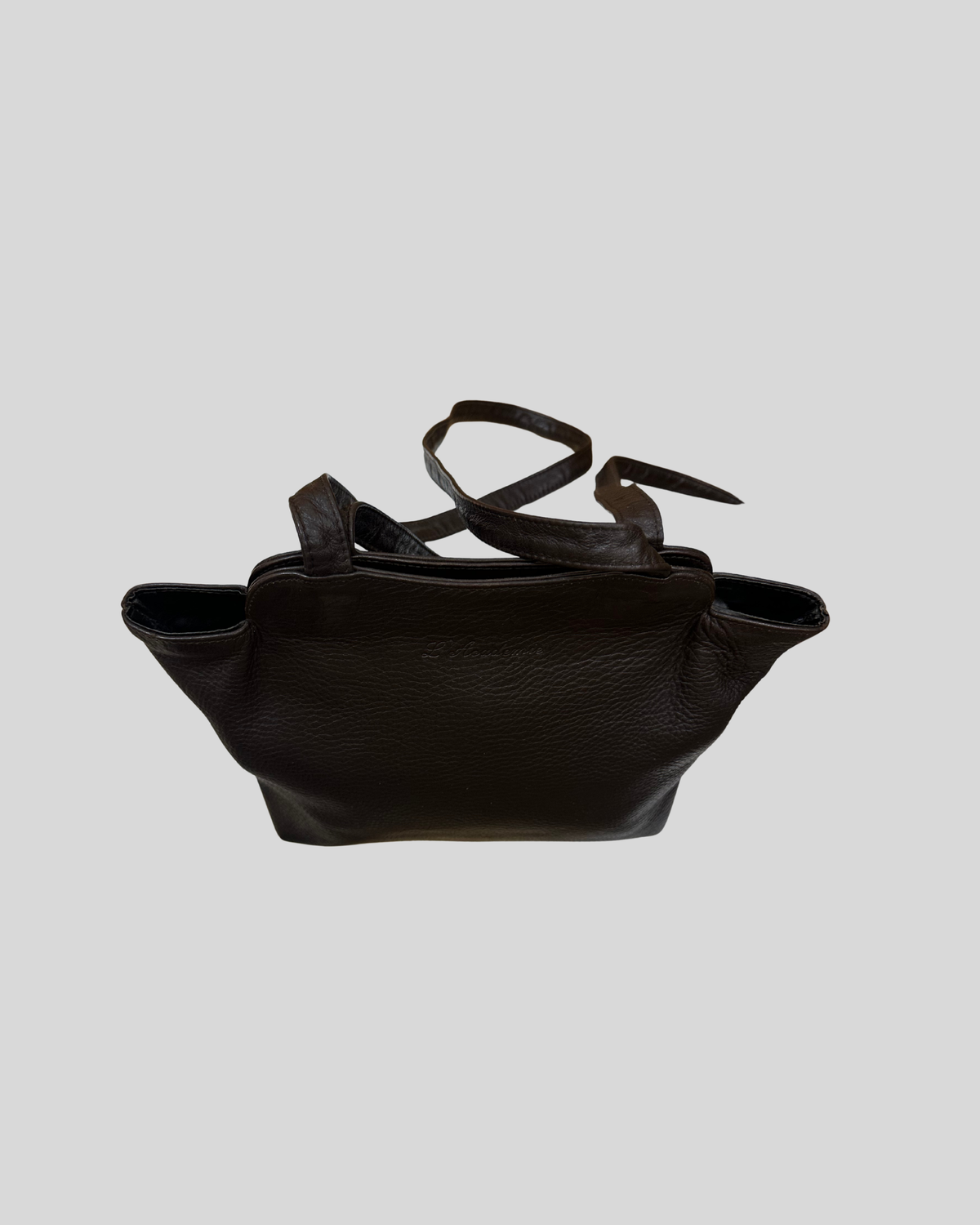 🇺🇸 L'Academie – Cabas marron en cuir véritable à doubles anses longues