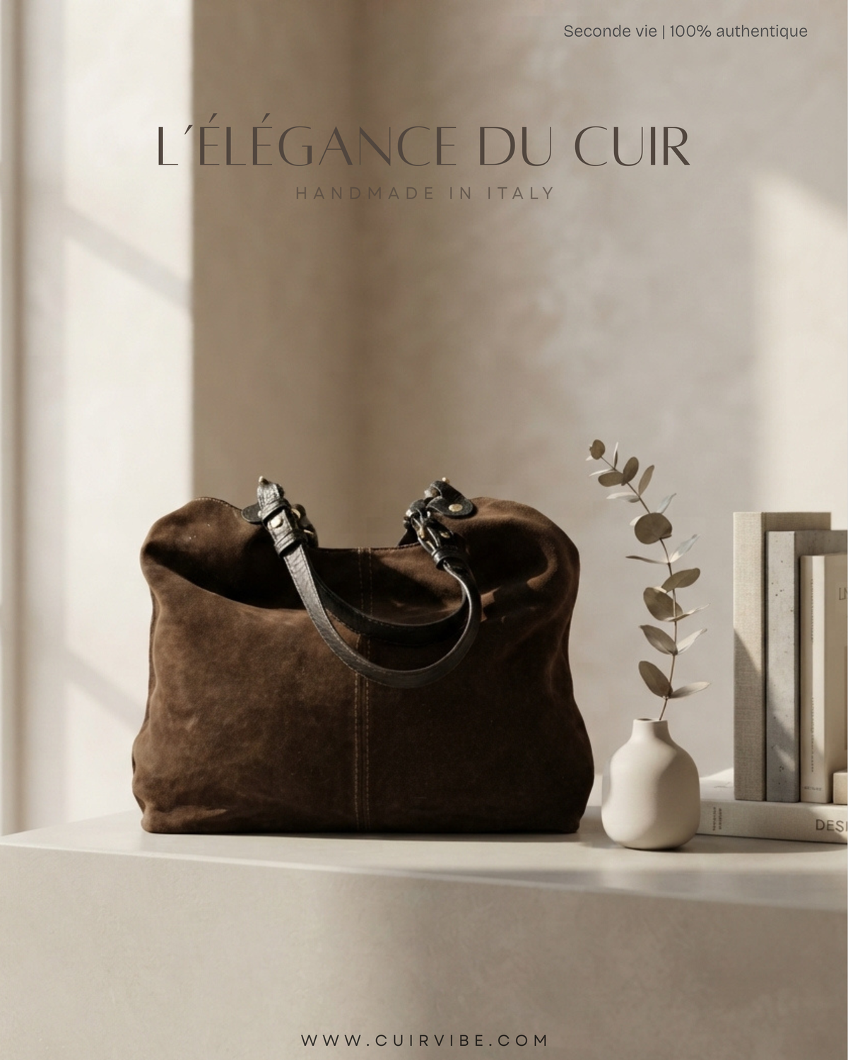 🇮🇹 Borse in Pelle – Grand sac épaule marron en daim véritable – Made in Italy