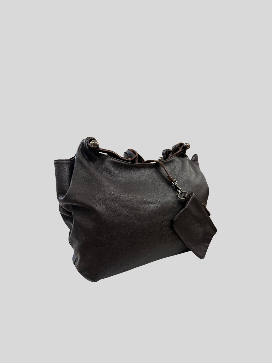 CG Accessories – Sac épaule marron foncé en cuir véritable avec pochette