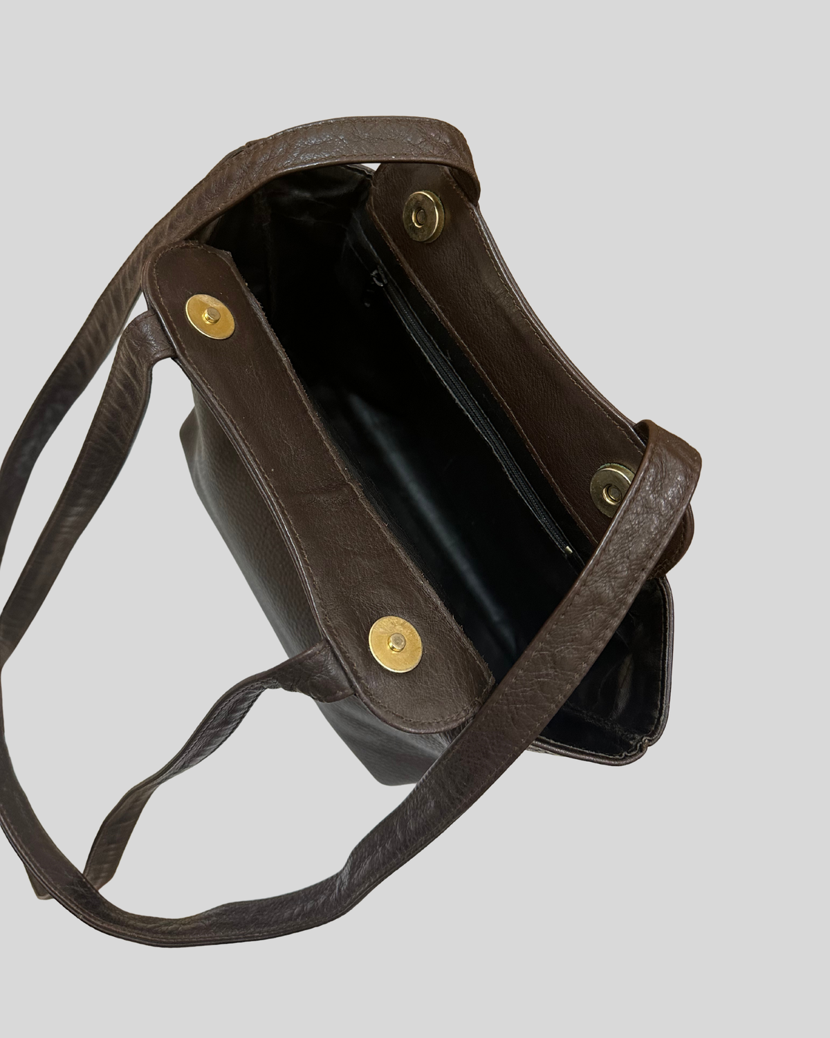 🇺🇸 L'Academie – Cabas marron en cuir véritable à doubles anses longues