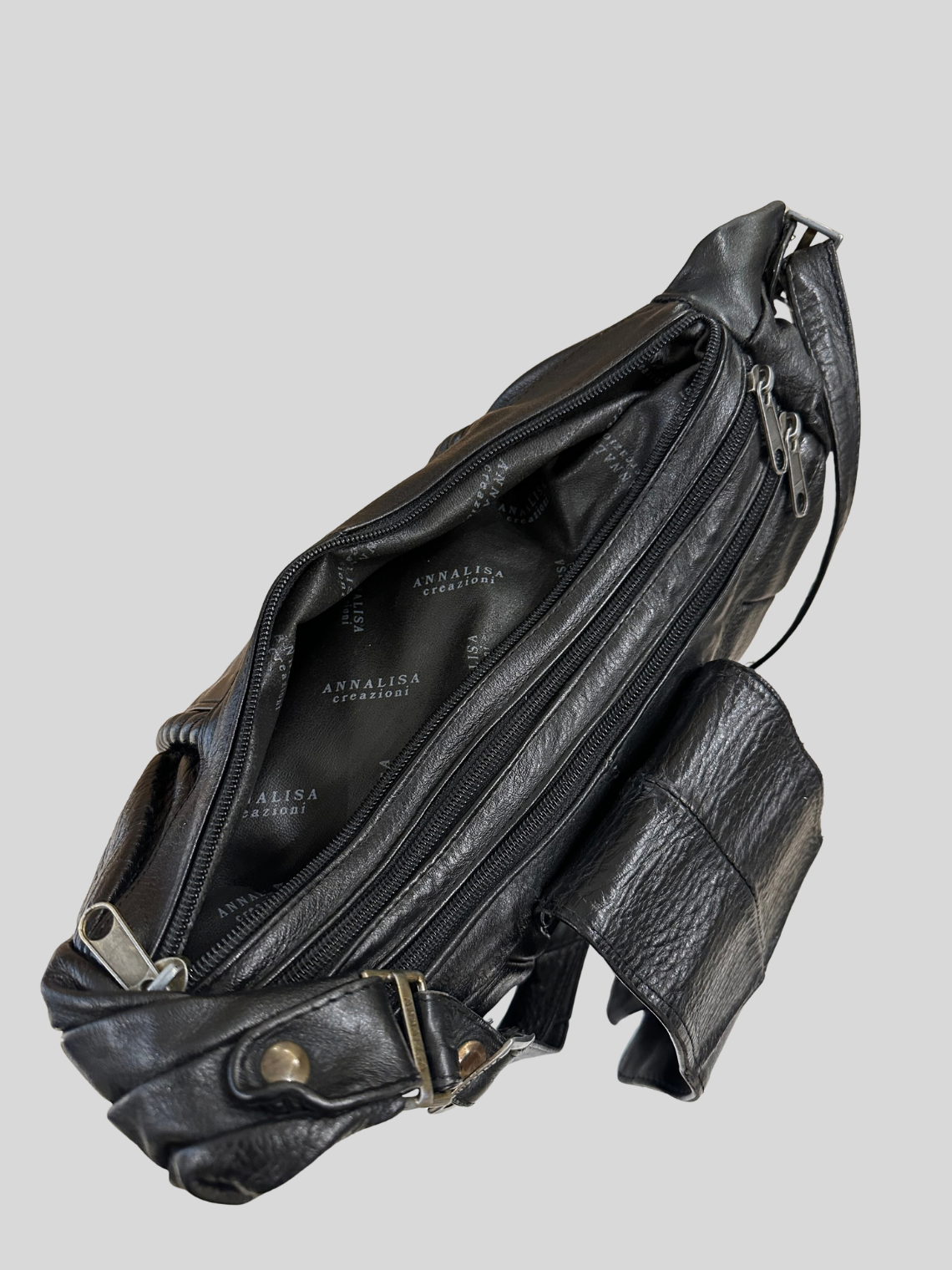 🇮🇹 Annalisa Creazioni – Sac épaule noir en cuir véritable – Made in Italy