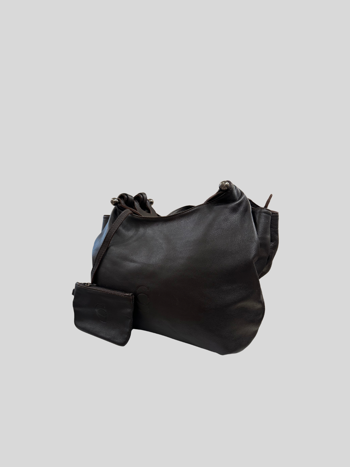 CG Accessories – Sac épaule marron foncé en cuir véritable avec pochette