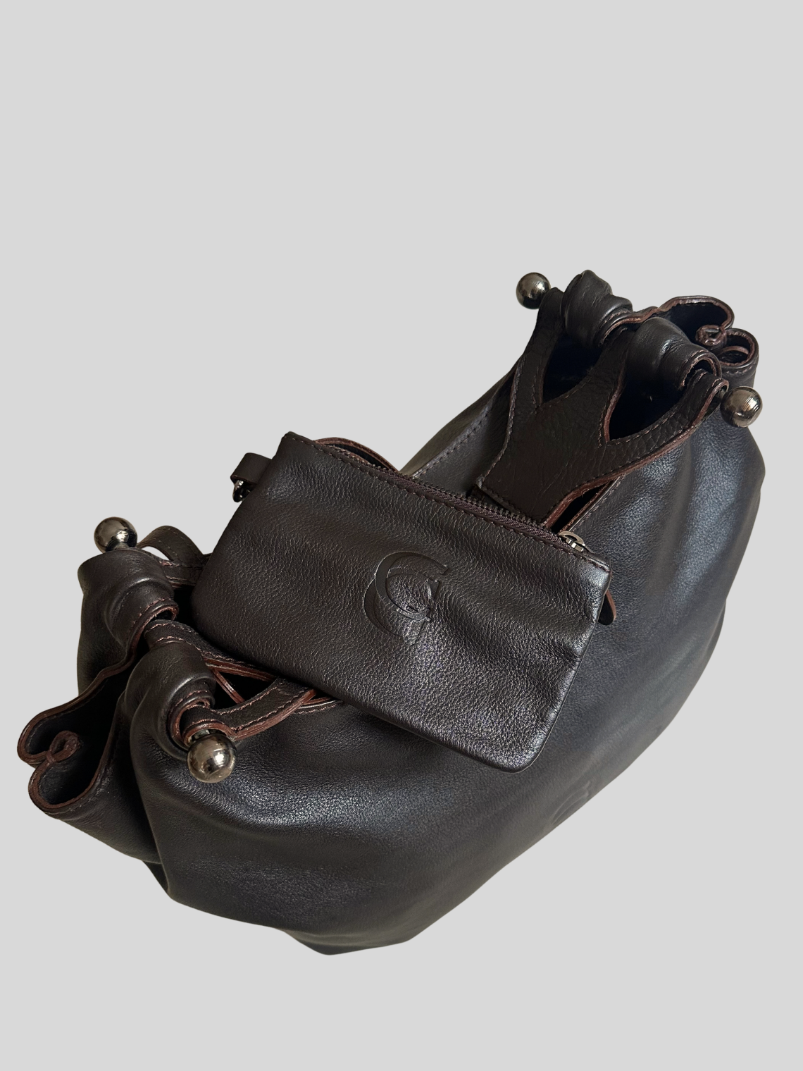 CG Accessories – Sac épaule marron foncé en cuir véritable avec pochette