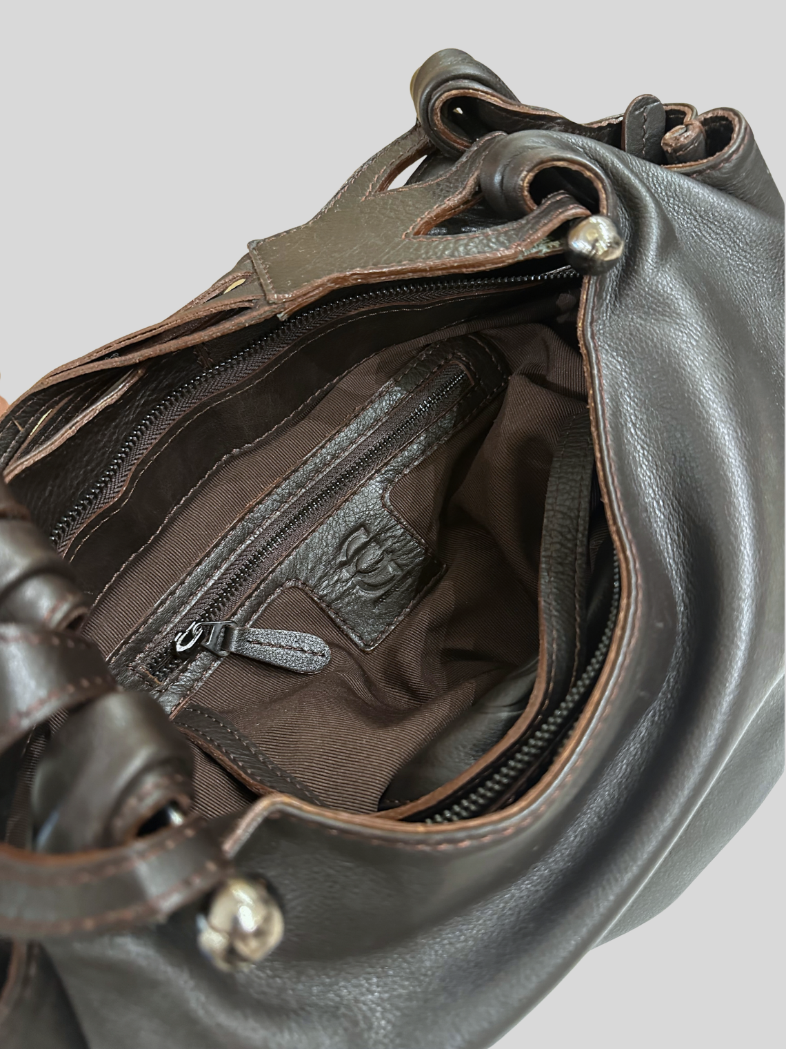CG Accessories – Sac épaule marron foncé en cuir véritable avec pochette