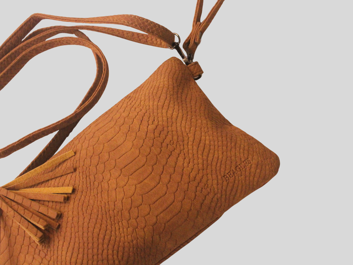 Sac Beagles cognac effet reptile – bandoulière & pochette