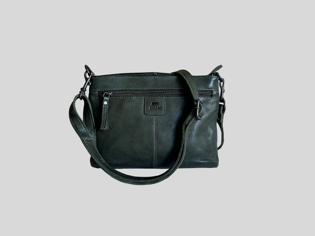 🇳🇱 Bear Design – Sac bandoulière vert foncé en cuir véritable multi-poches