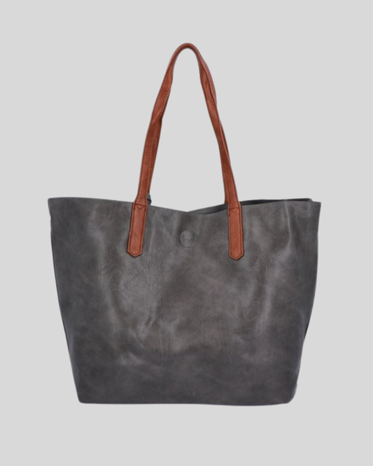 Sac Fourre-Tout Urban Style – Gris & Anses Cognac