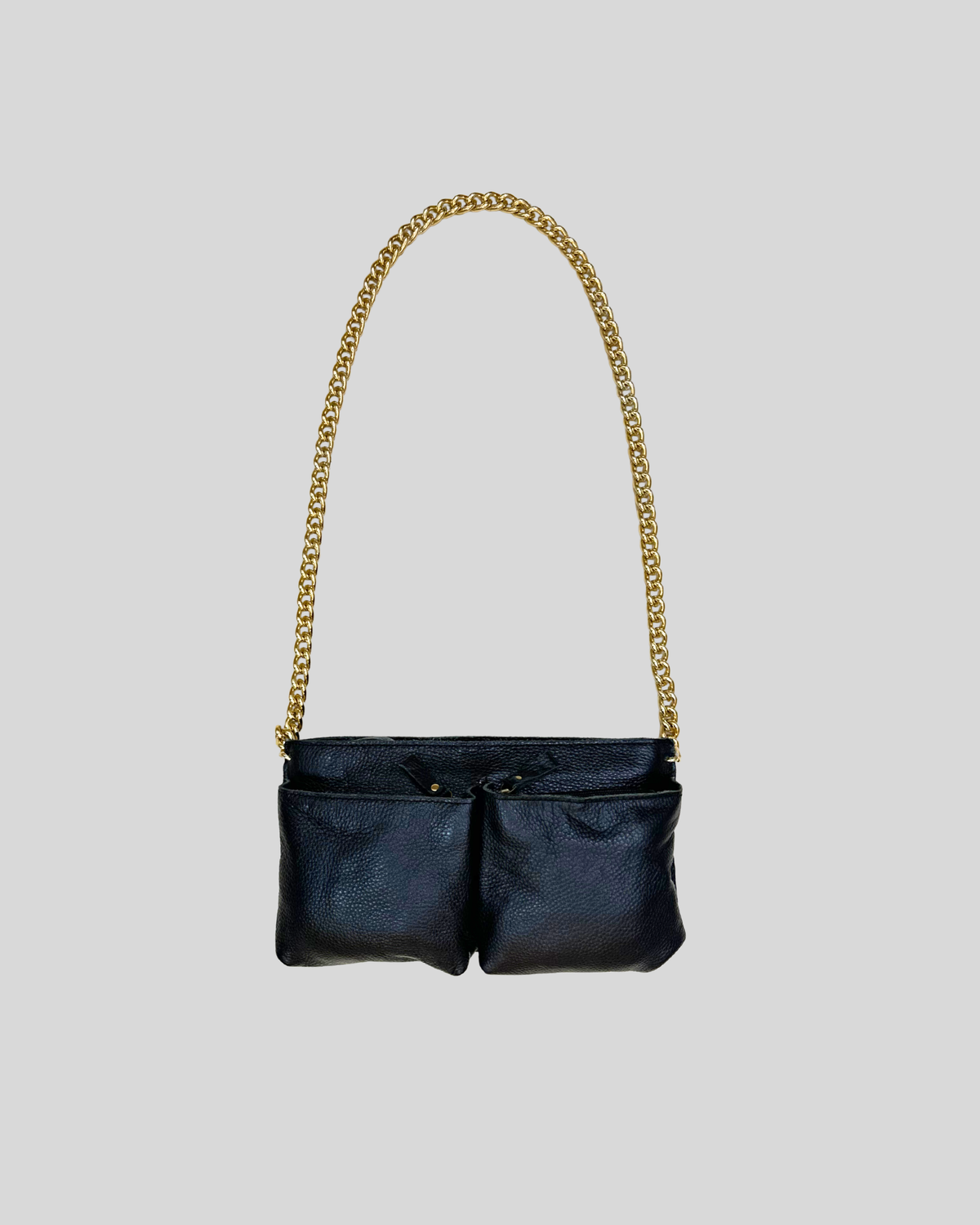 Sac épaule noir en cuir véritable et daim à chaîne dorée