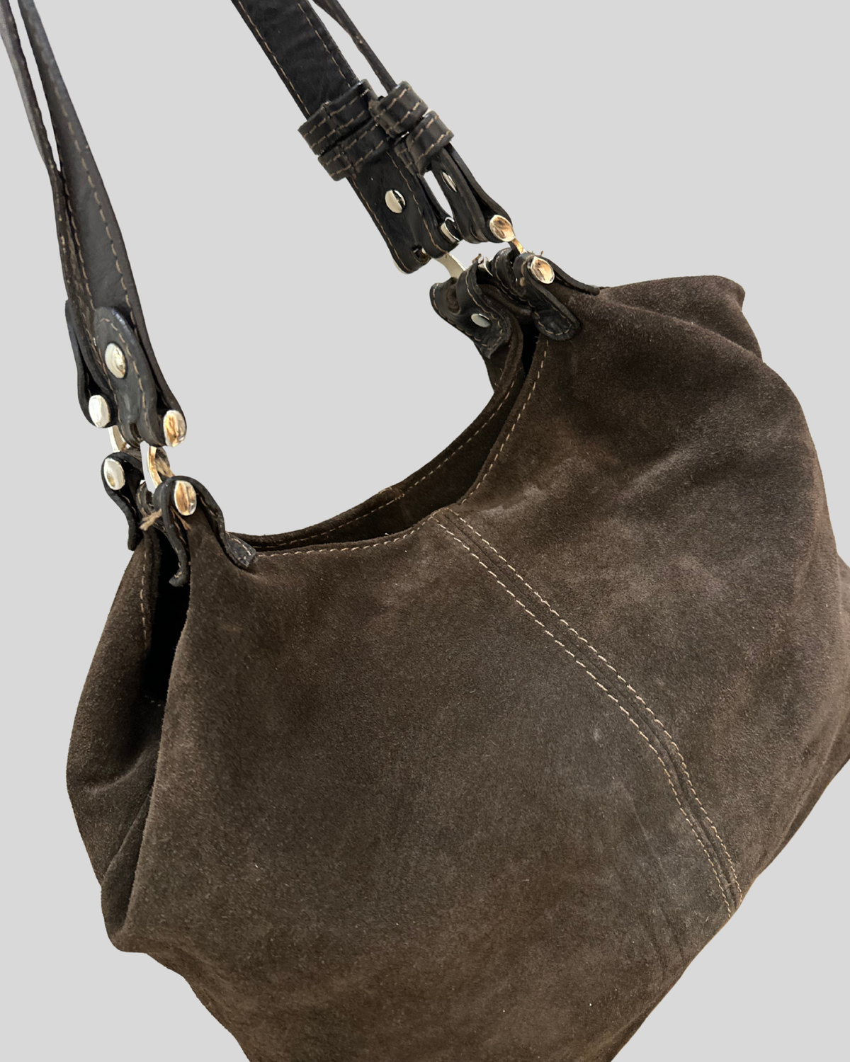 🇮🇹 Borse in Pelle – Grand sac épaule marron en daim véritable – Made in Italy
