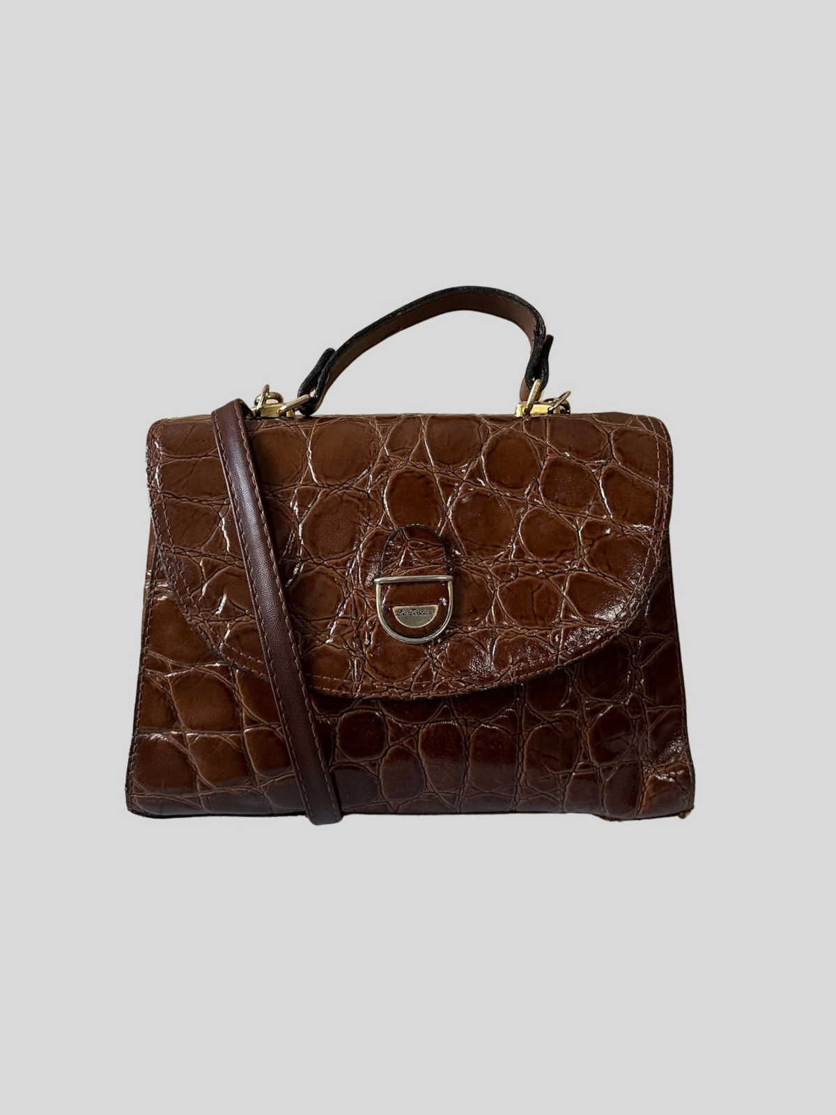 La Toscana – Sac à main marron effet croco à poignée et bandoulière