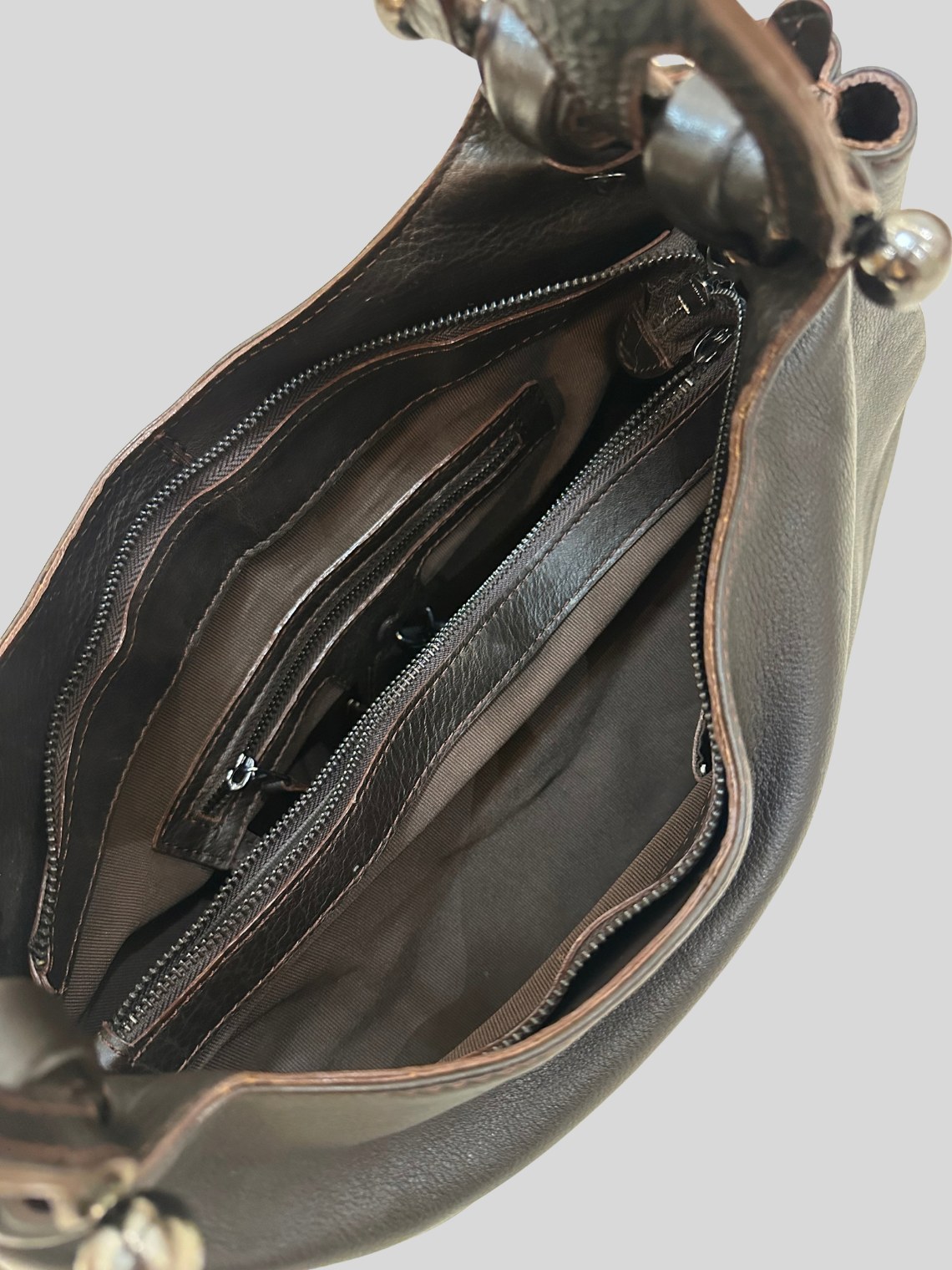 CG Accessories – Sac épaule marron foncé en cuir véritable avec pochette