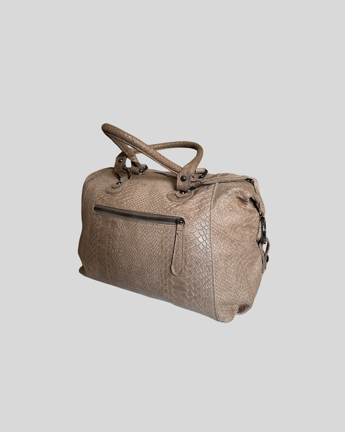 🇮🇹 Sac à main taupe effet python en cuir véritable – Made in Italy