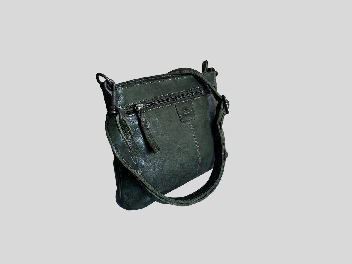🇳🇱 Bear Design – Sac bandoulière vert foncé en cuir véritable multi-poches