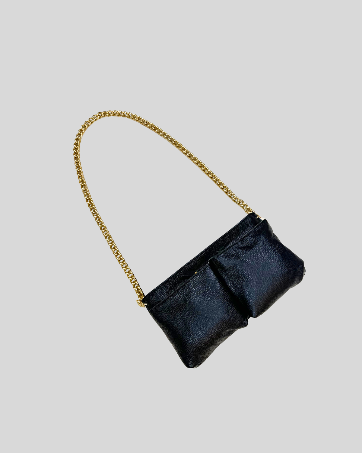 Sac épaule noir en cuir véritable et daim à chaîne dorée