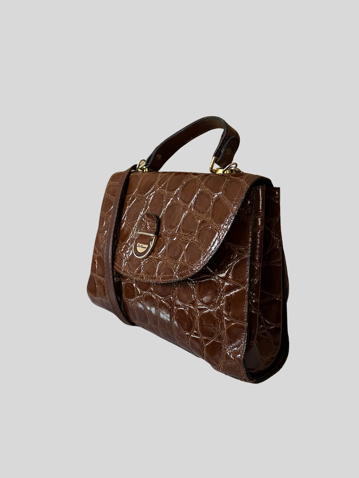 La Toscana – Sac à main marron effet croco à poignée et bandoulière