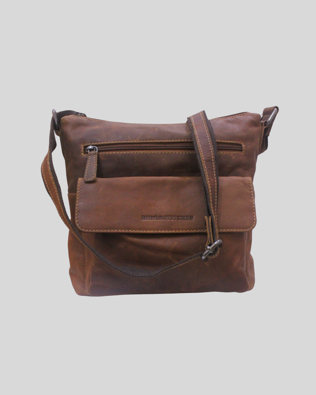 Hide & Stitches – Sac bandoulière cognac en cuir véritable