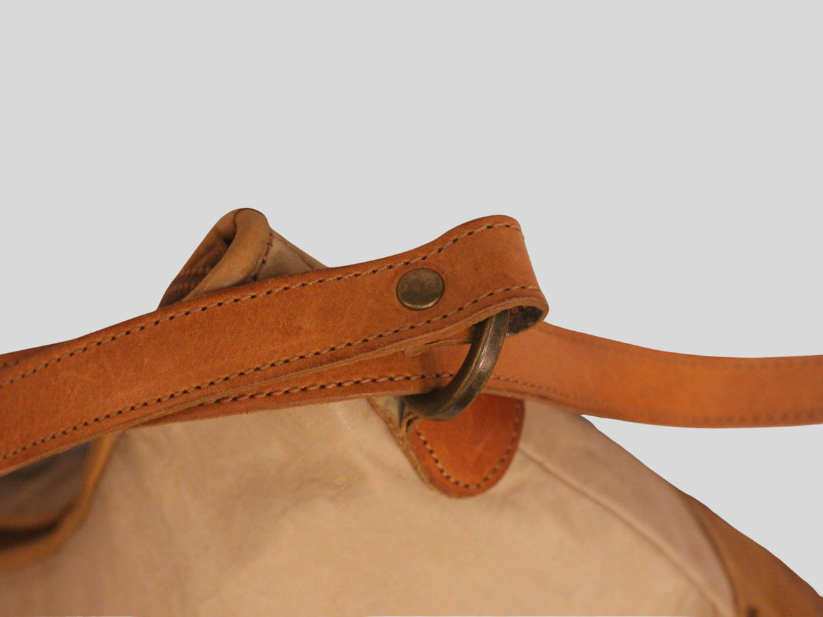 Sac convertible bicolore beige et camel en cuir véritable