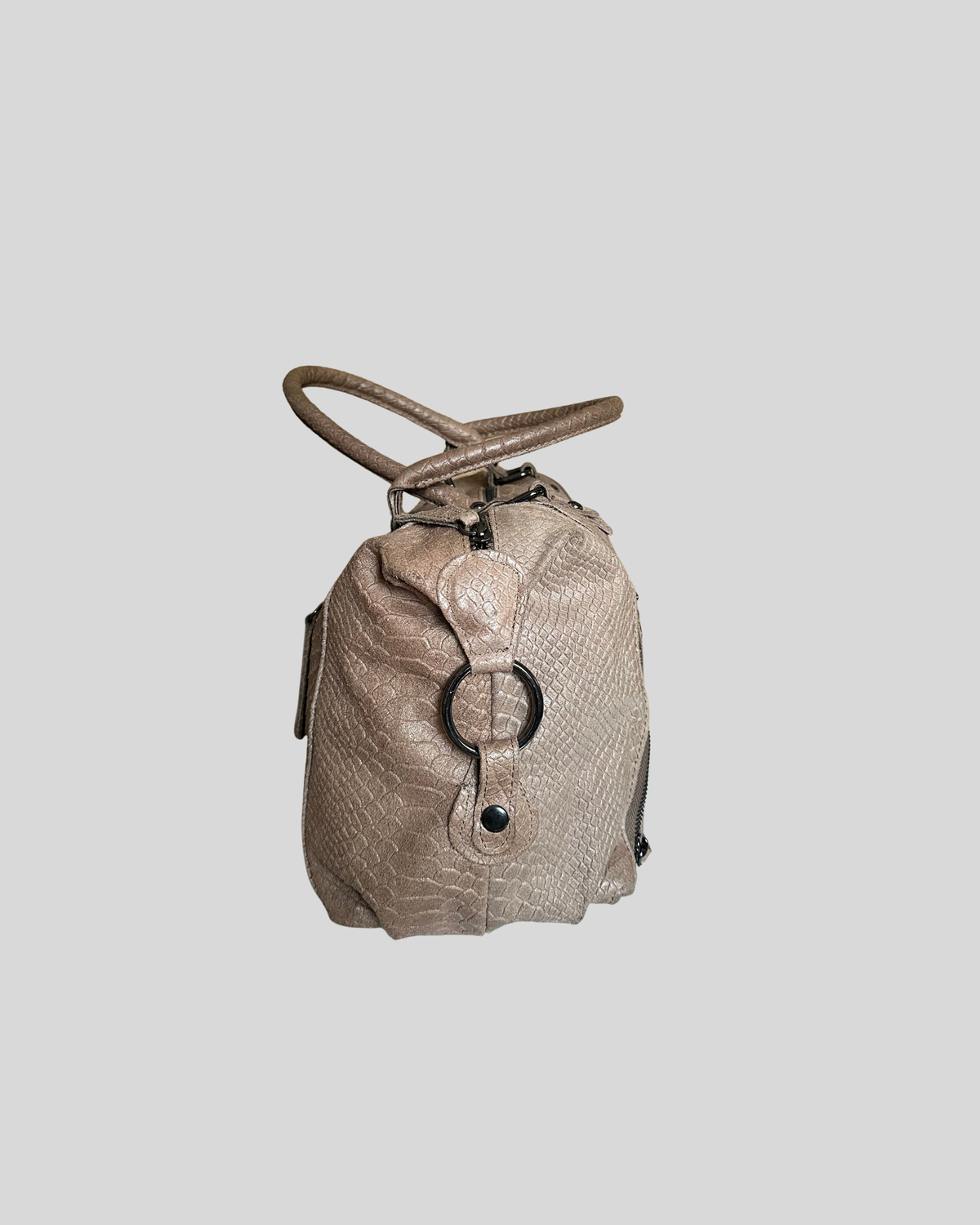🇮🇹 Sac à main taupe effet python en cuir véritable – Made in Italy