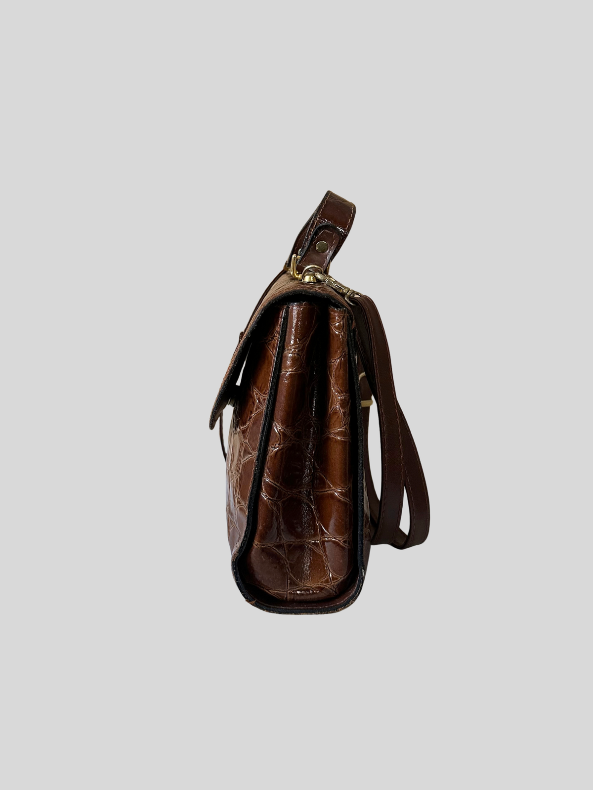 La Toscana – Sac à main marron effet croco à poignée et bandoulière