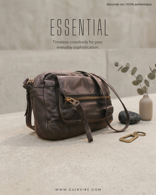 Petit sac bandoulière Pieces noir en cuir véritable