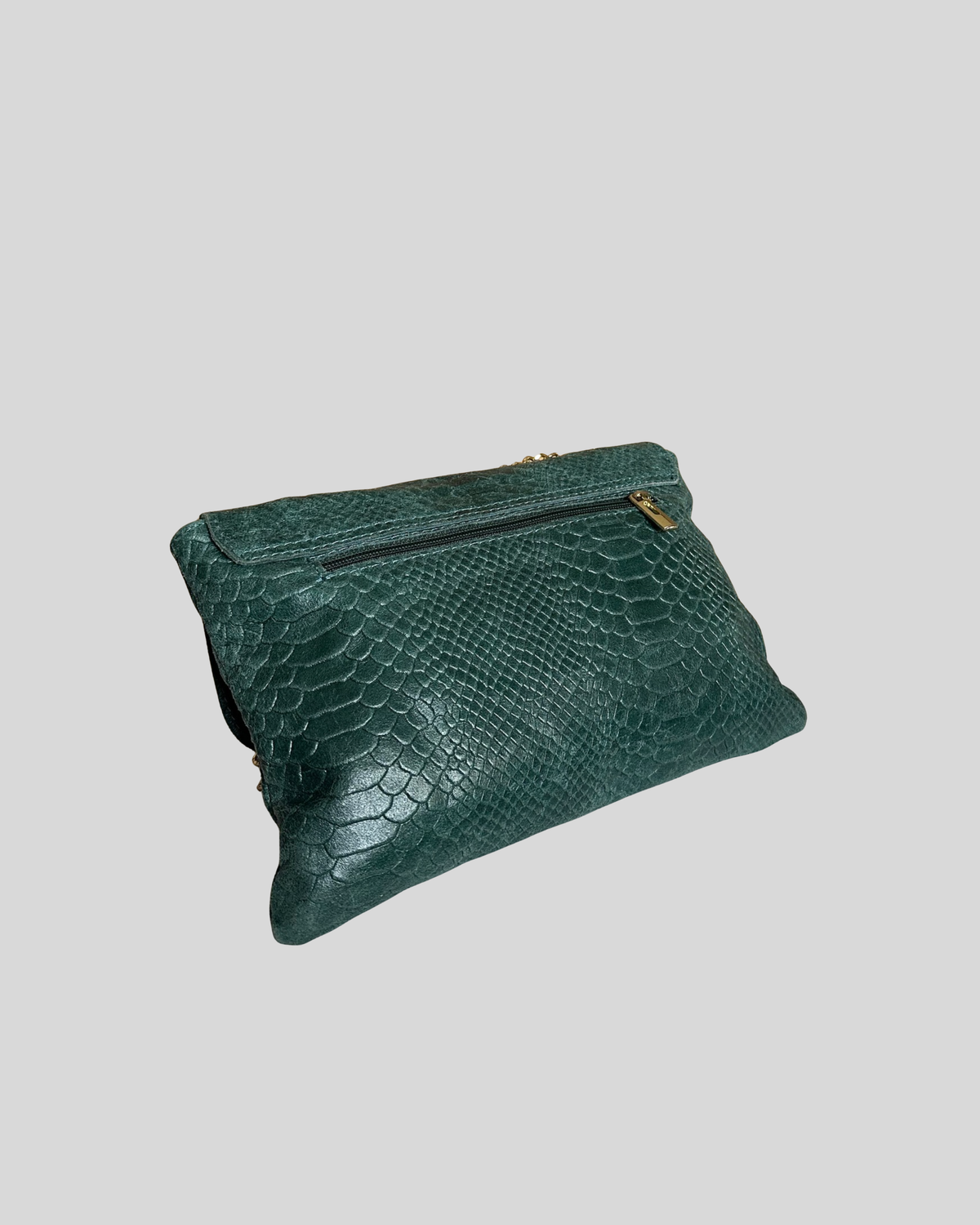 🇮🇹 Sac bandoulière vert foncé effet python en cuir véritable à abeille dorée – Made in Italy
