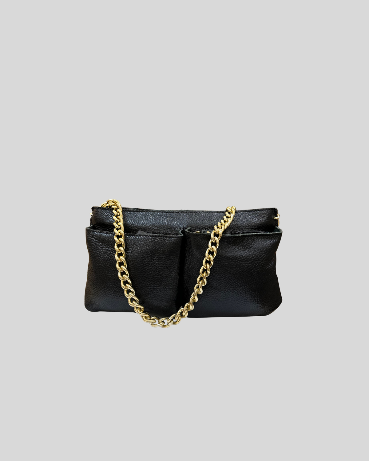 Sac épaule noir en cuir véritable et daim à chaîne dorée