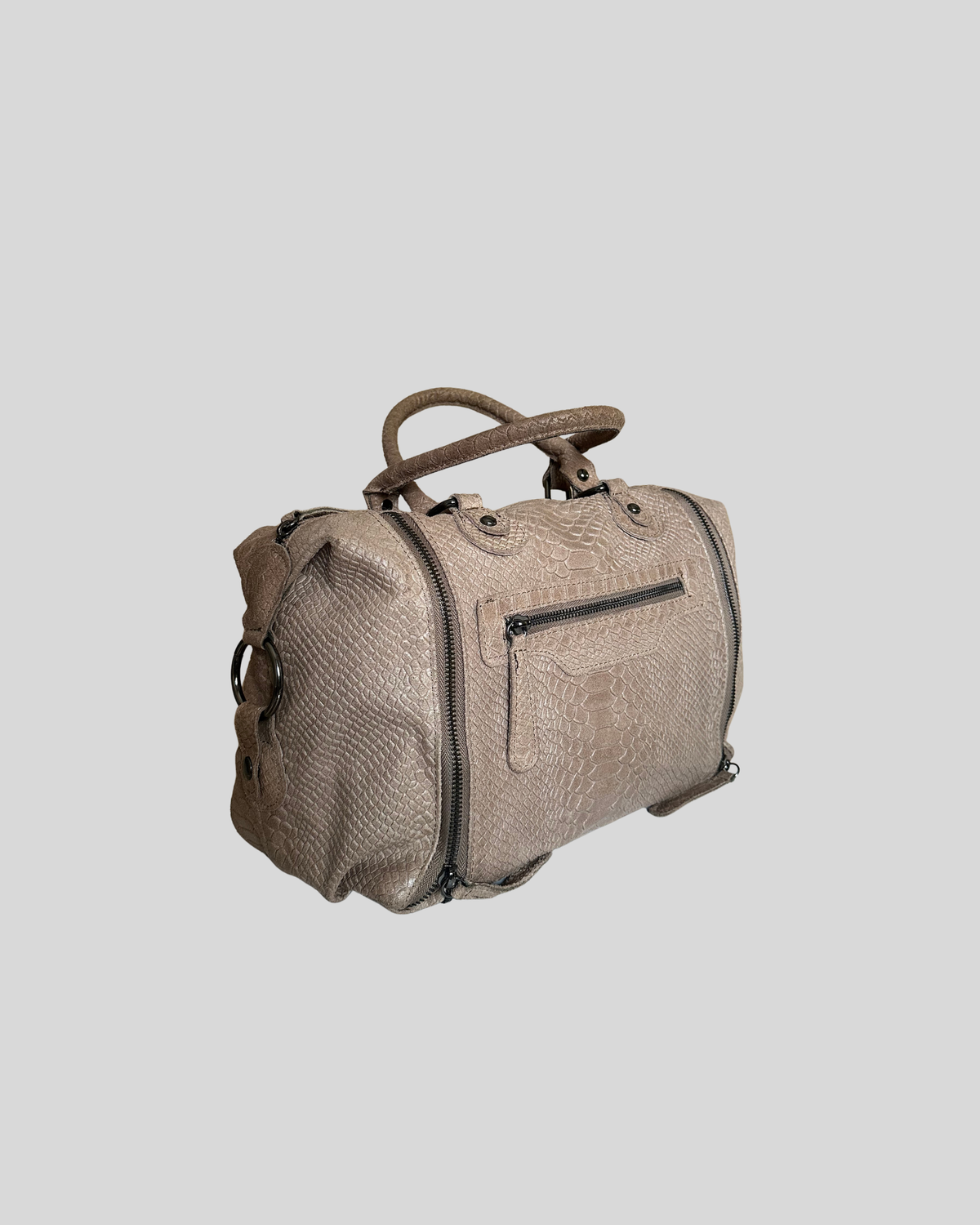 🇮🇹 Sac à main taupe effet python en cuir véritable – Made in Italy