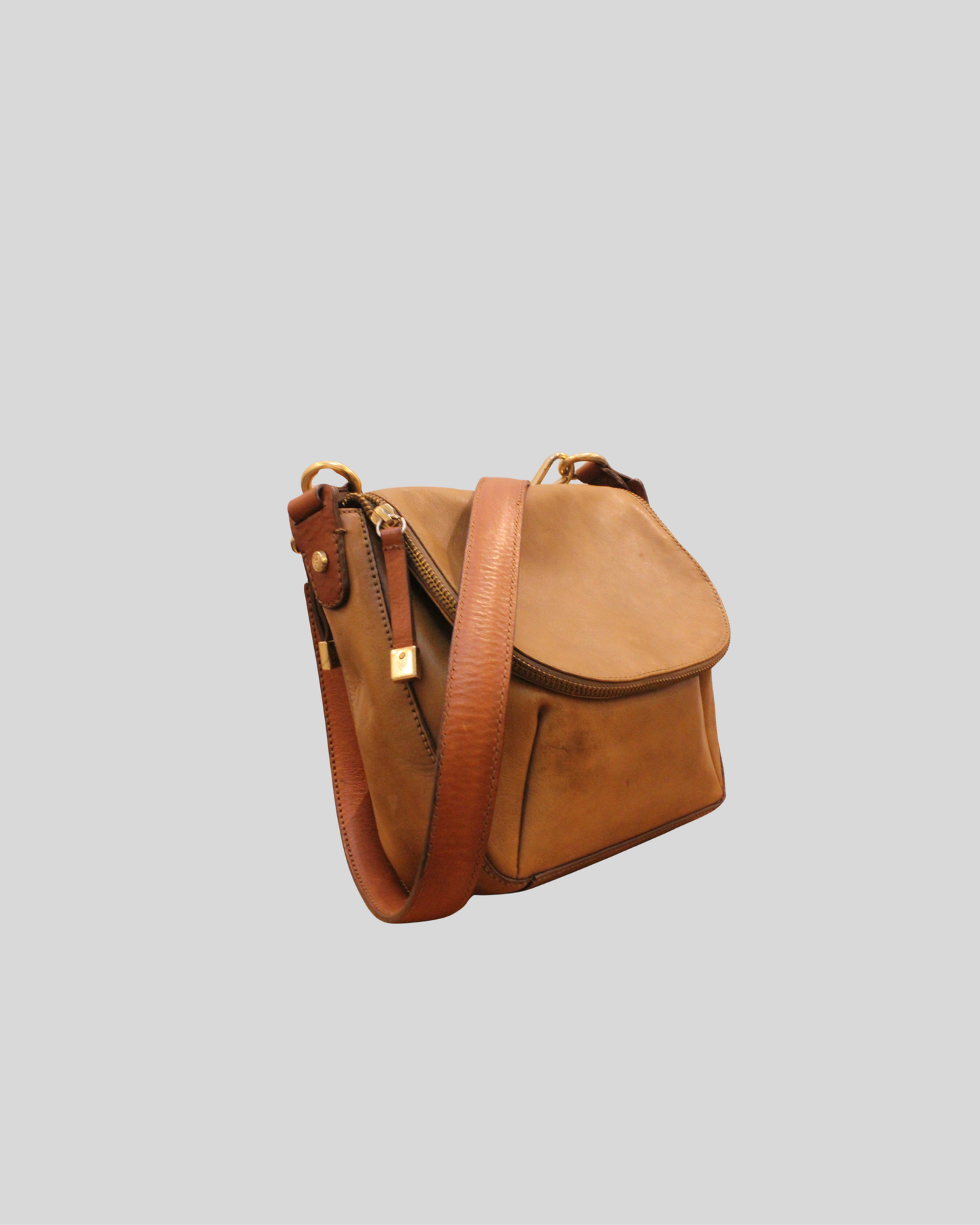 Sac bandoulière Massimo Dutti camel en cuir véritable
