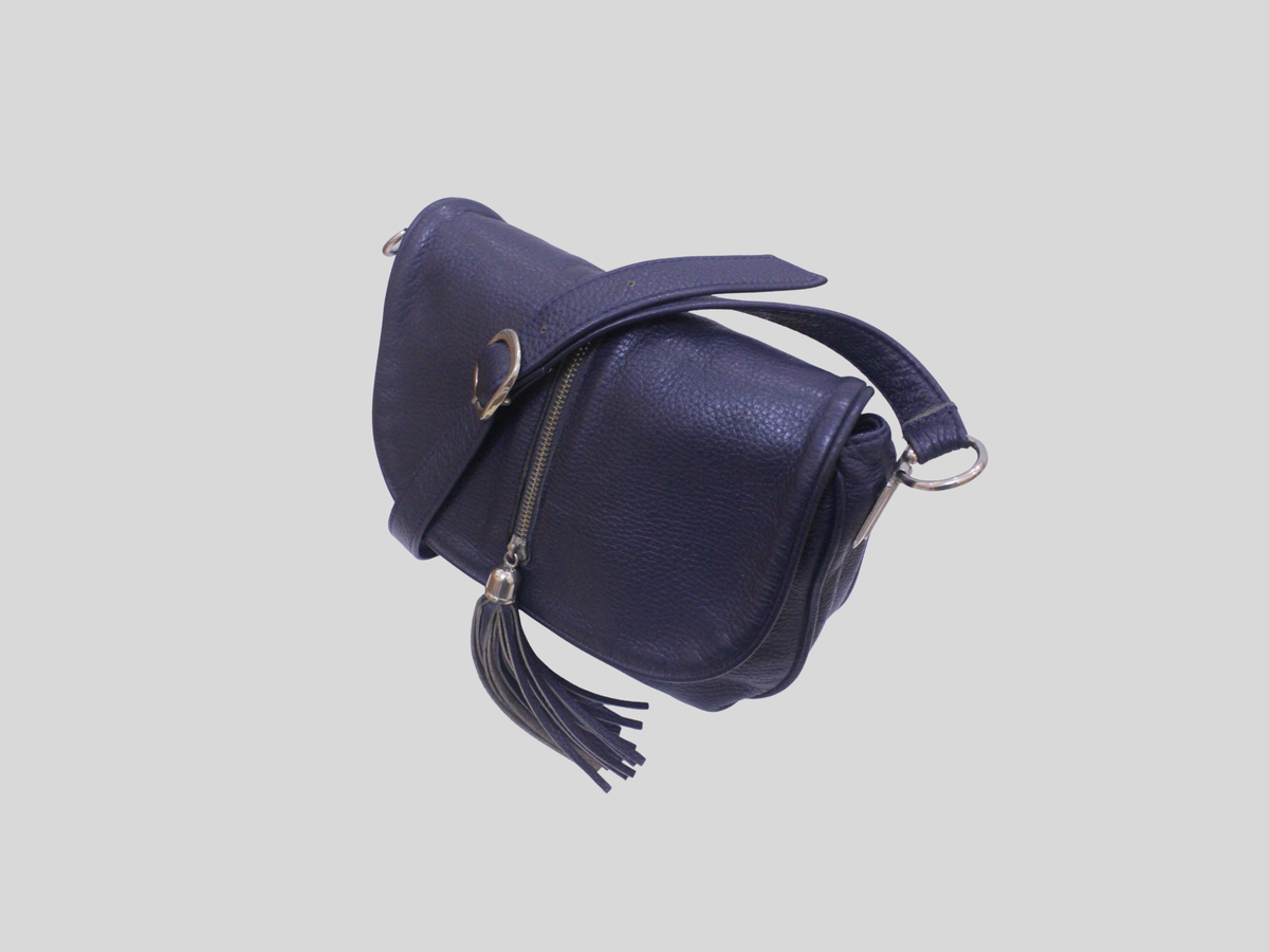 Sac bandoulière A. Valentino bleu nuit en cuir véritable à pompon