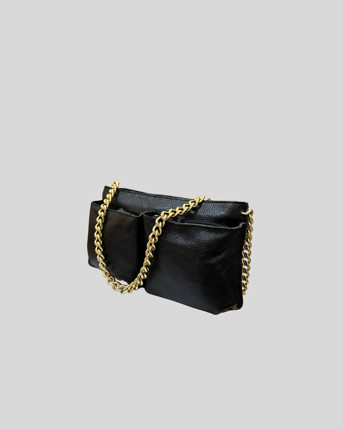Sac épaule noir en cuir véritable et daim à chaîne dorée