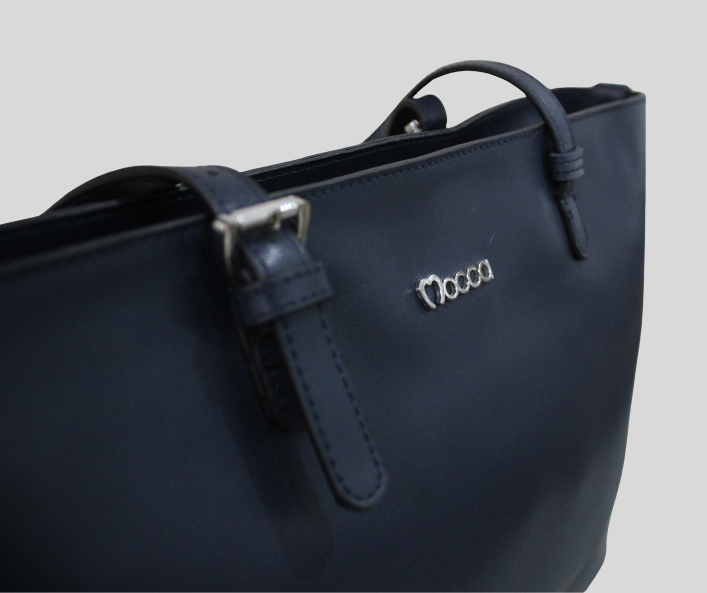 Sac shopping Mocca en cuir bleu marine