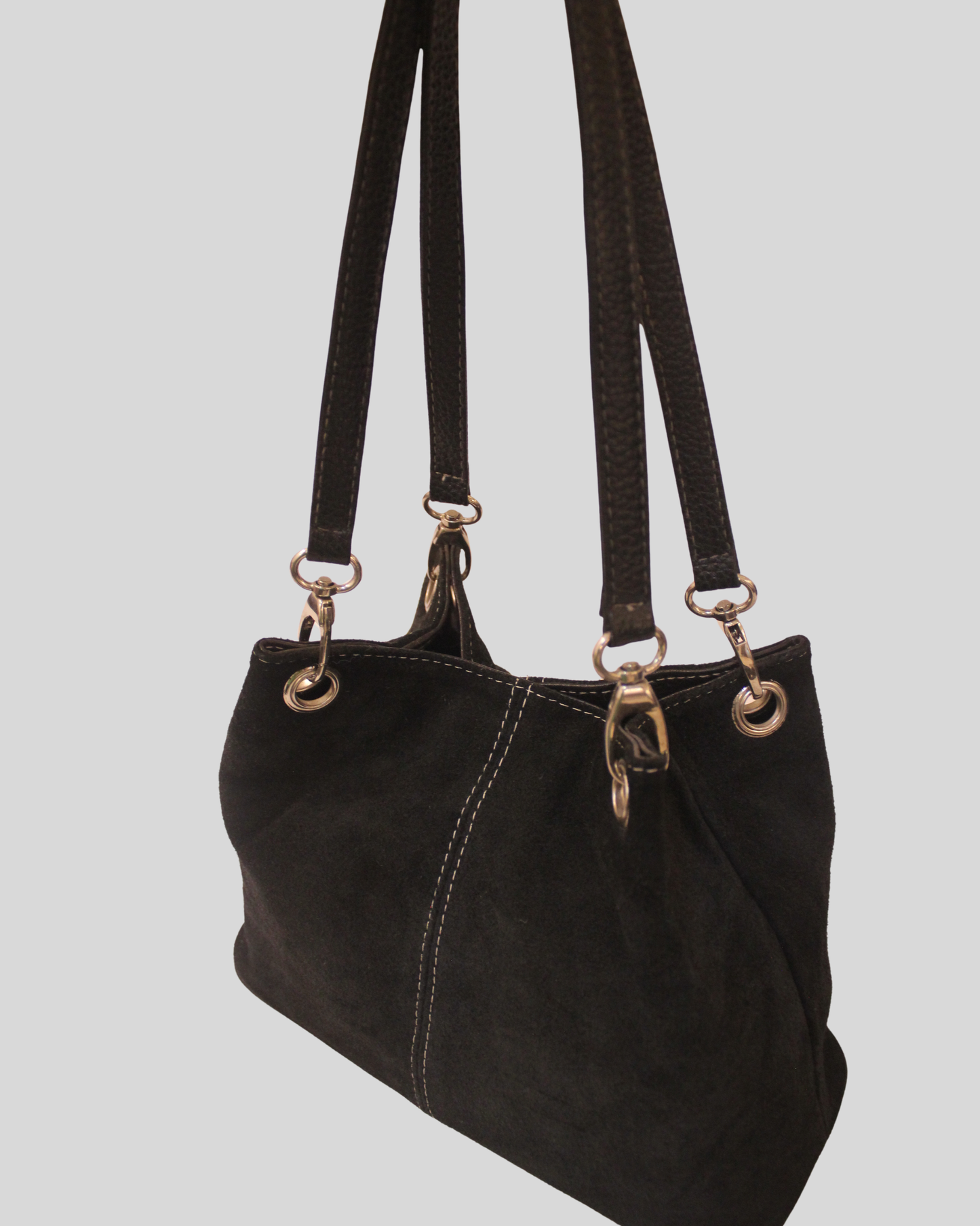 Sac Cabas / Seau en Daim Noir – Surpiqûres Contrastées