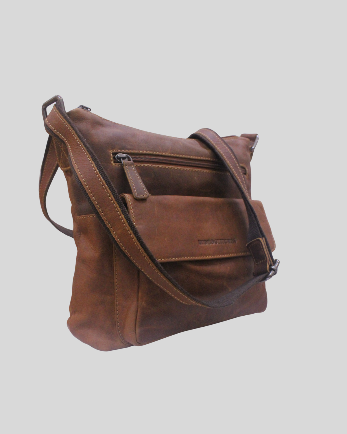Hide & Stitches – Sac bandoulière cognac en cuir véritable