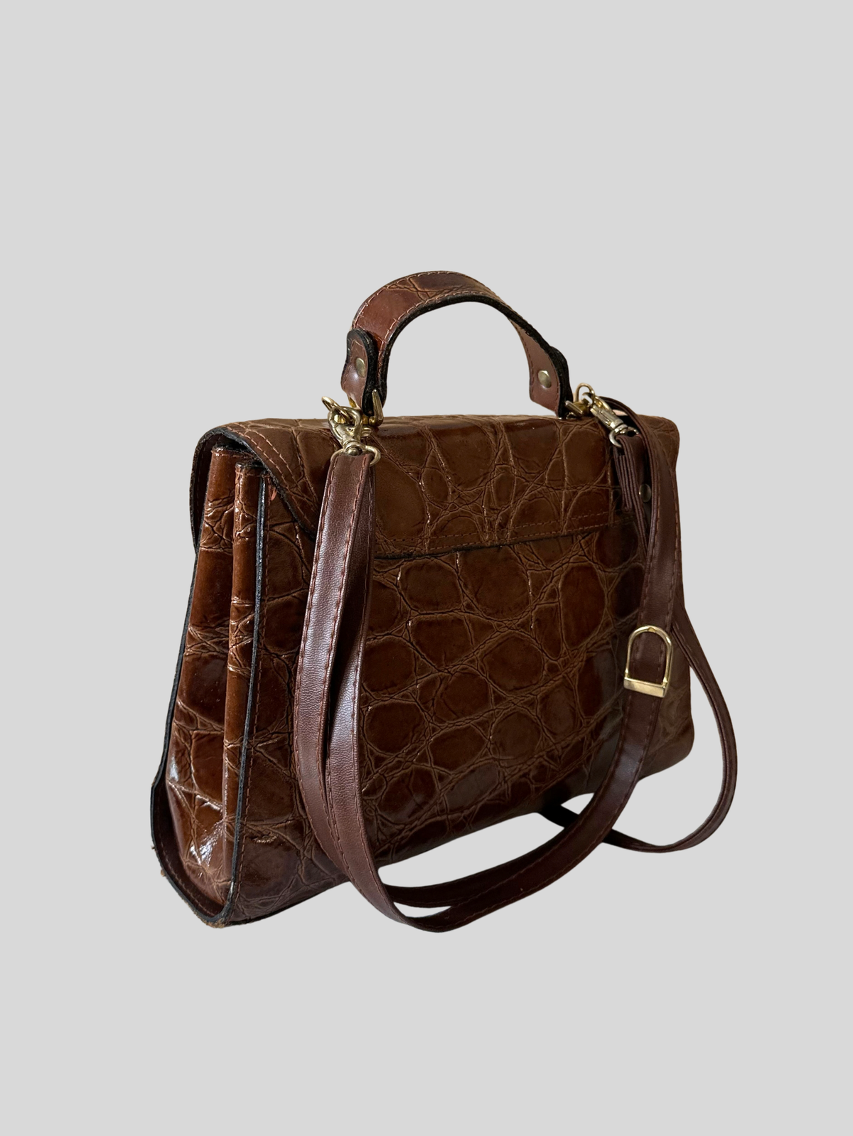 La Toscana – Sac à main marron effet croco à poignée et bandoulière